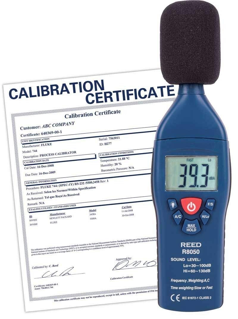 REED Instruments R8050 Type 2 Digital Sound Level Meter - 30 to 130 dB Range - Noise Measurement Device for Industrial, Construction & Home Use