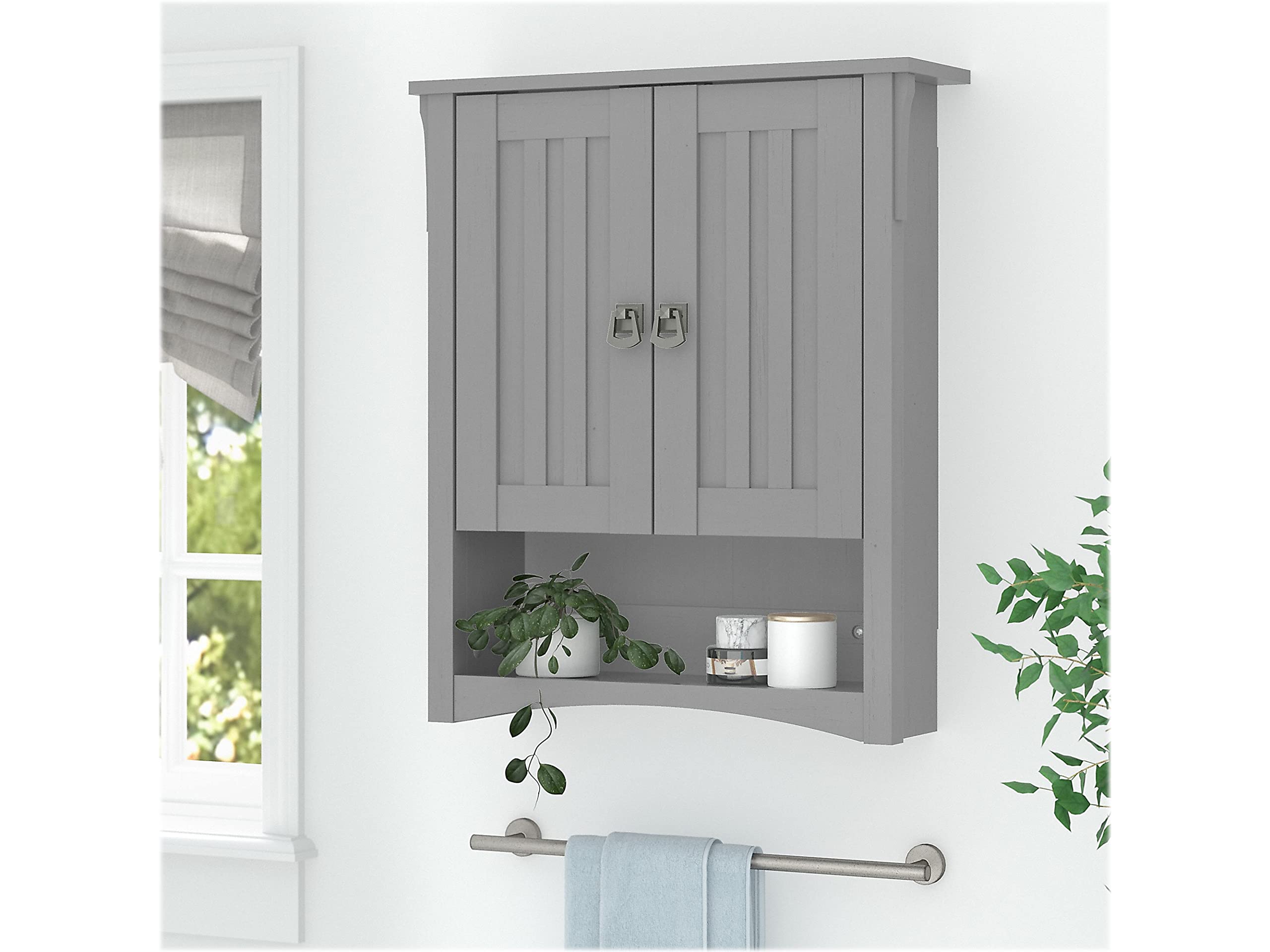 Bush Furniture Salinas Bathroom Wall Cabinet with Doors - Cape Cod Gray - Space Saving Storage for Towels, Toiletries & Bathroom Essentials