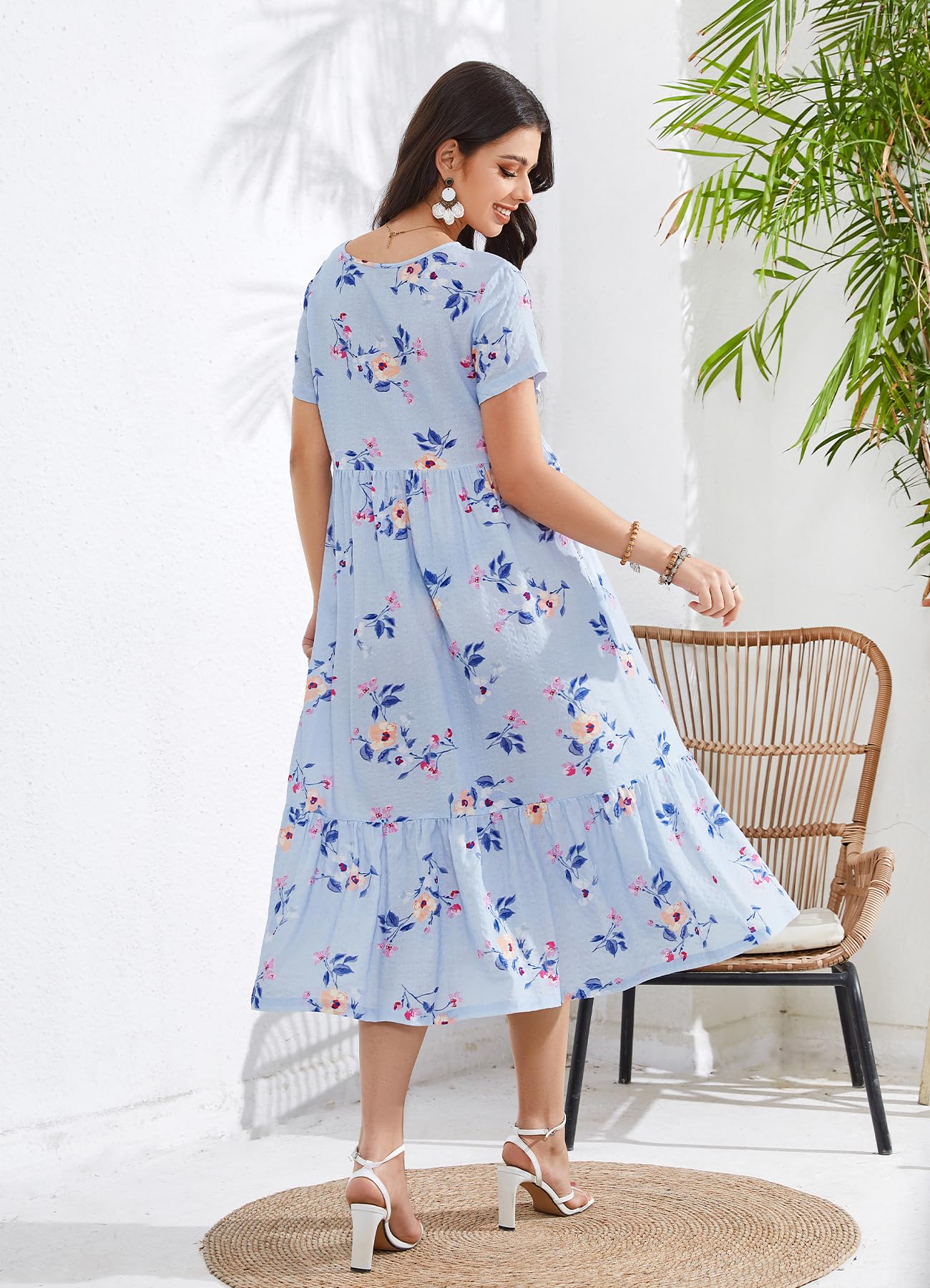 IZZY + TOBY Women's Summer Casual Dress - Short Sleeve Plus Size Flowy Dress with Pockets | Beach Cover Up, Vacation Outfit, Brunch Dress