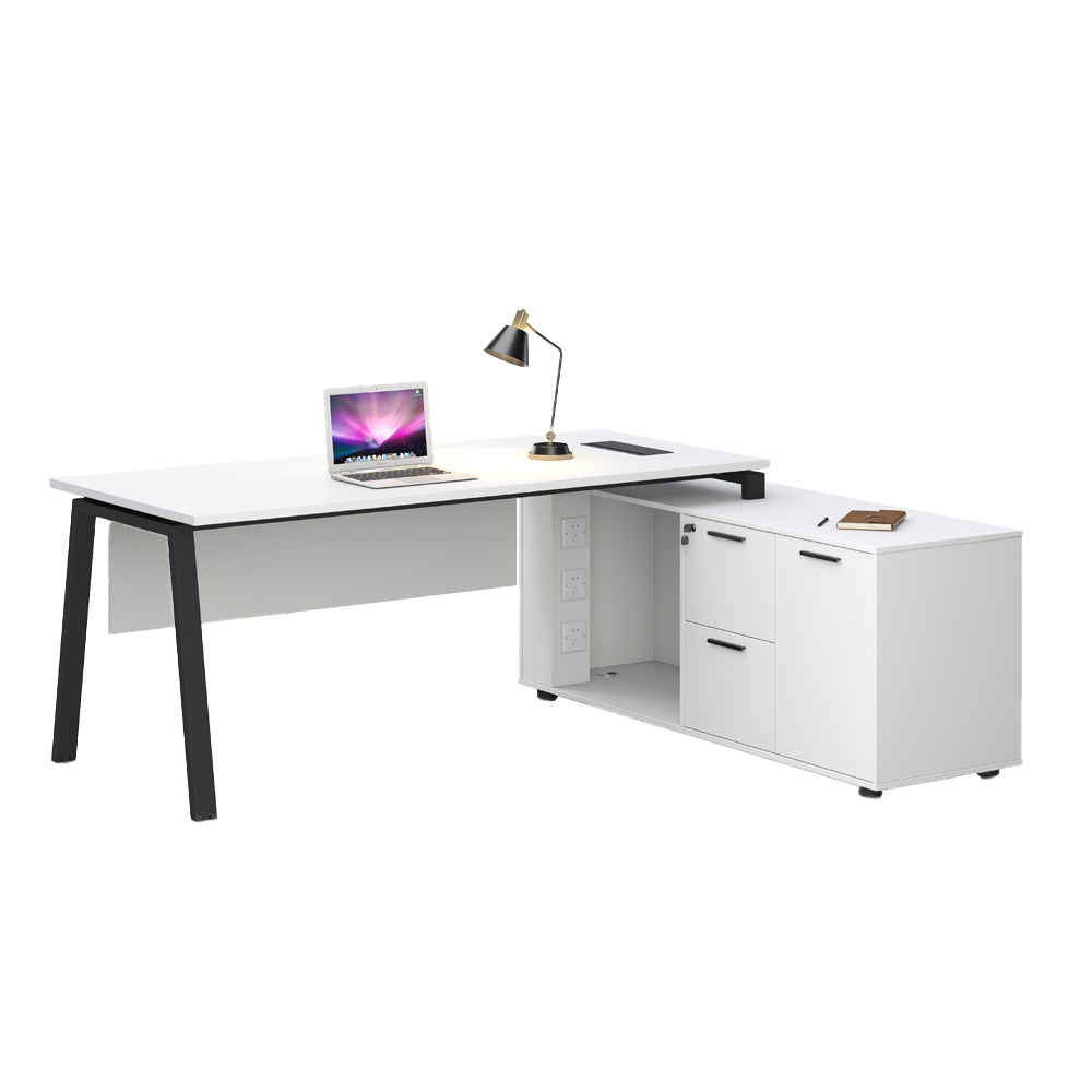 ASPEN Executive Desk Reversible 220-240cm White & Black - Modern Office Desk for Home & Business Workspace