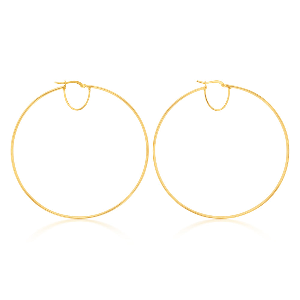 9ct Silver Filled Yellow Gold Plain 60mm Hoop Earrings for Women - Classic Round Hoops for Everyday Wear, Parties & Gifting