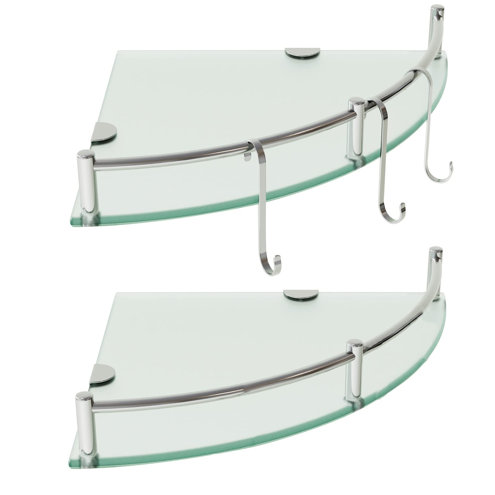 HouseMila 2-Tier Tempered Glass Corner Shower Shelf Organizer with 3 Bonus Hangers - Rustproof Bathroom Storage for Shampoo, Soap & Accessories - Perfect for Small Showers & Tight Spaces