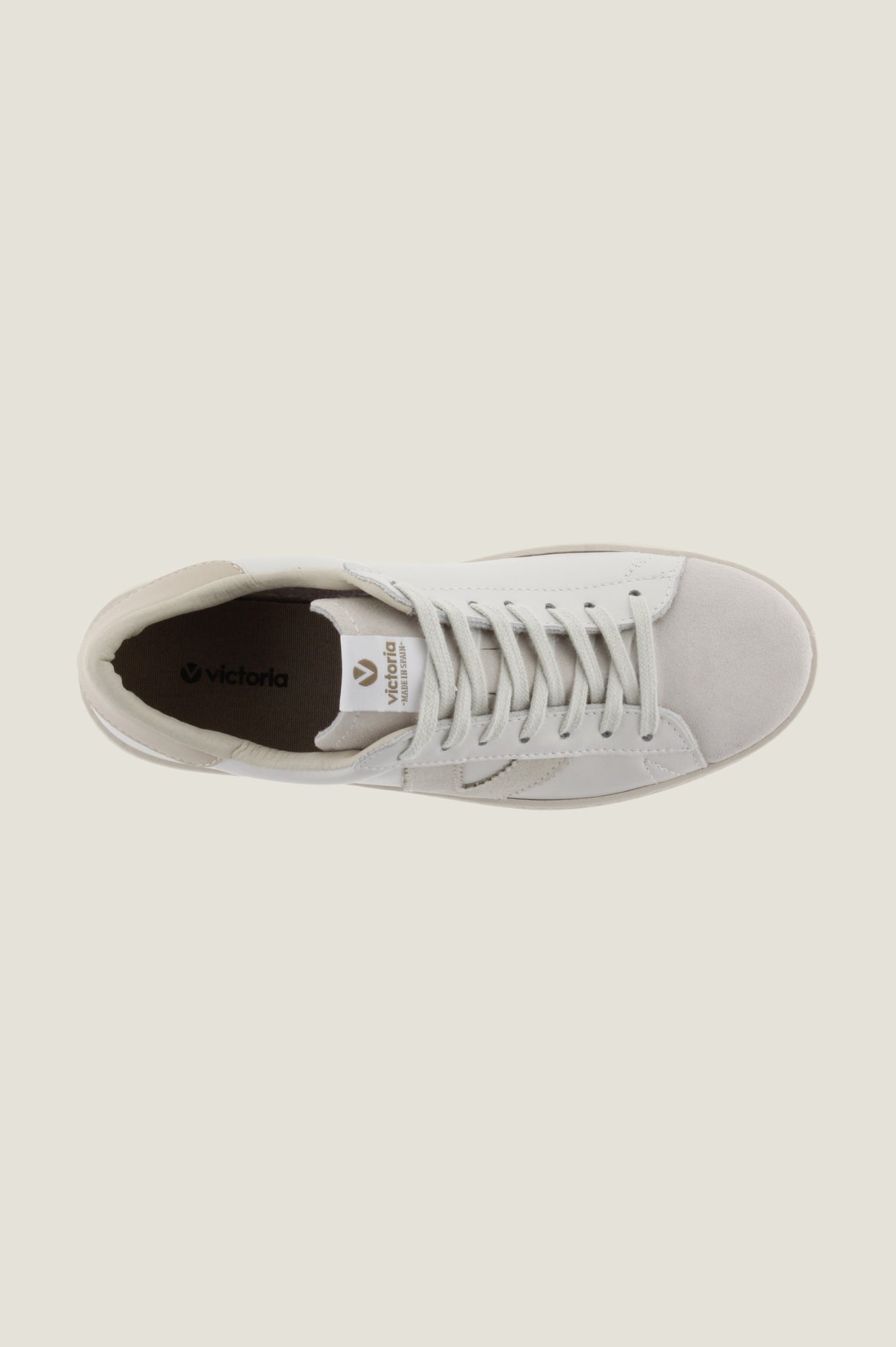 VICTORIA Berlin Low Top Sneakers for Women | White/Taupe Casual Shoes | Perfect for Walking, Gym & Everyday Wear