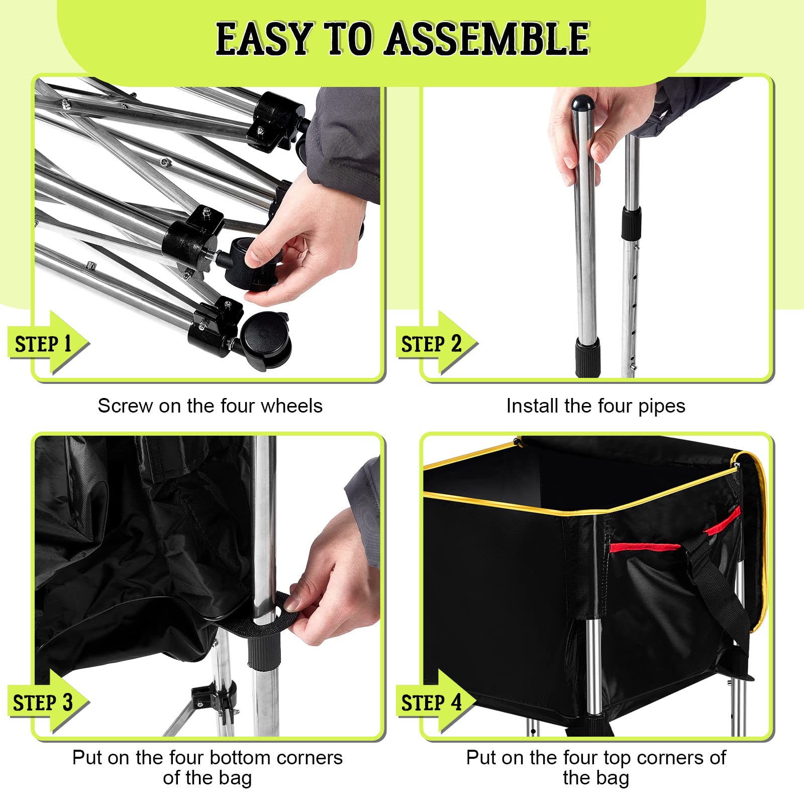 Deekin 2 Pack Portable Tennis Ball Cart with Wheels - Tennis Ball Collector, Picker Upper & Retriever Tube - Includes Storage Bag for Easy Transport - Perfect for Baseball, Tennis Practice & Court Training (Medium Size)