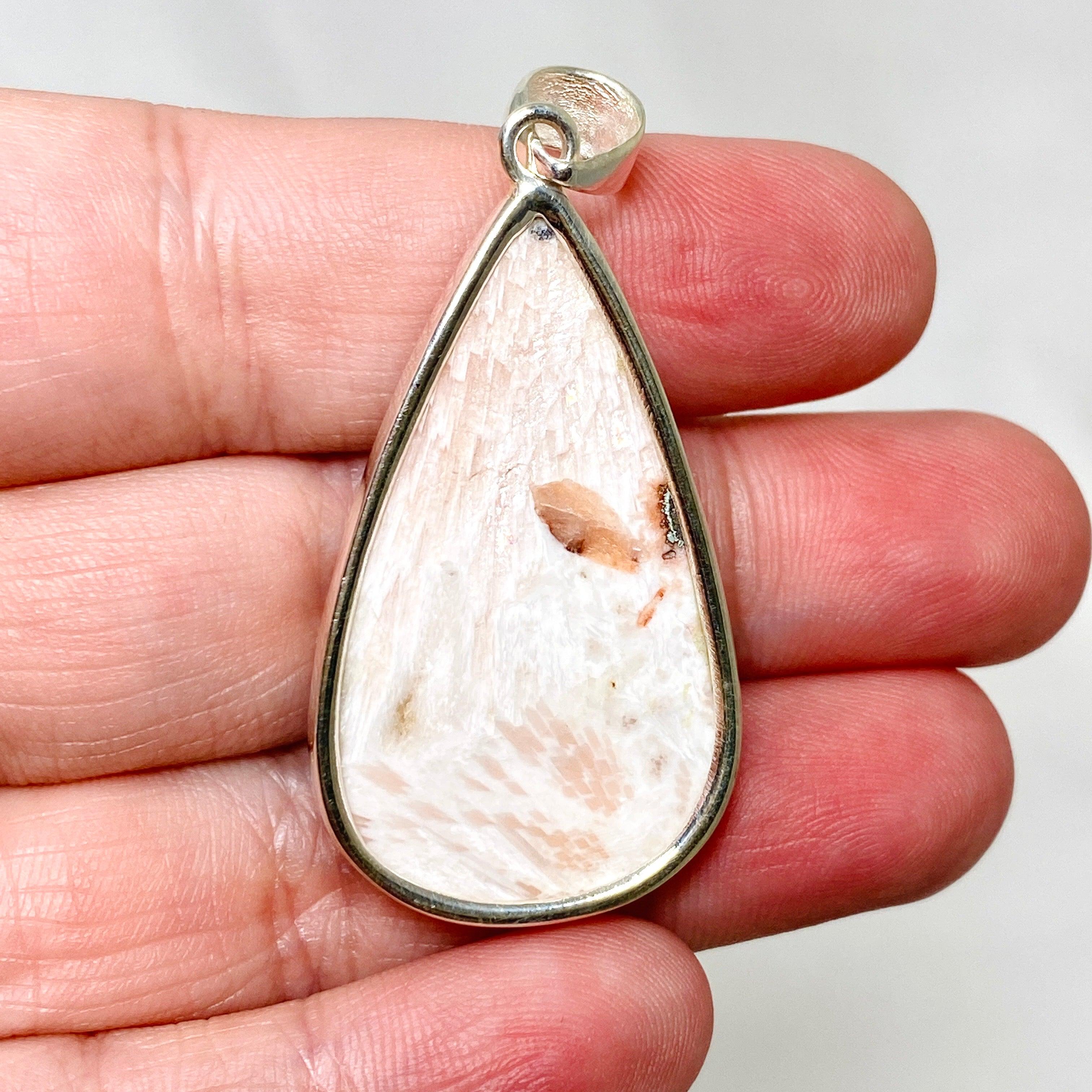 Natural Peach Scolecite Teardrop Pendant Necklace KPGJ4521 - Elegant Healing Crystal Jewelry for Meditation, Energy Balancing & Spiritual Gifts
