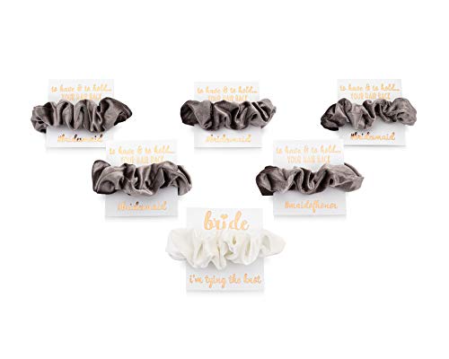 Velvet Bridesmaid Proposal Gift Scrunchies - 6 Pack Gray Hair Scrunchies with Foil Gift Cards for Wedding Party, Bridal Shower, Bachelorette - Perfect for Proposals, Thank You Gifts & Special Occasions