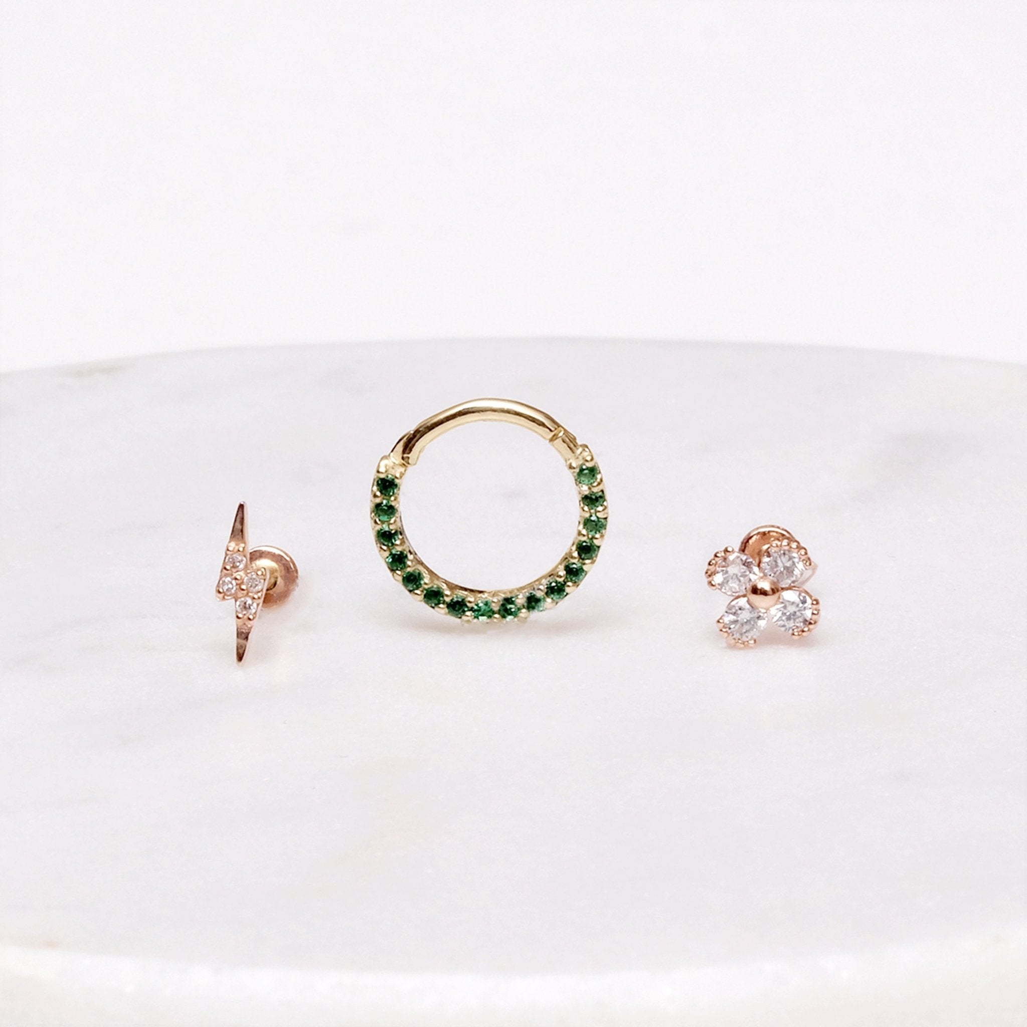 14K Yellow Gold Emerald Studded Clicker Hoop Earrings - Elegant Dangle Earrings for Women, Perfect for Parties, Weddings & Everyday Wear