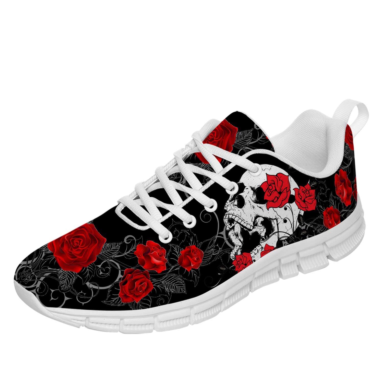Unisex Rose & Skull Print Lightweight Tennis Gym Shoes - Comfortable Walking Sneakers for Men & Women - Size 11.5 - Perfect Gift for Skull Lovers - Ideal for Gym, Running, and Casual Wear