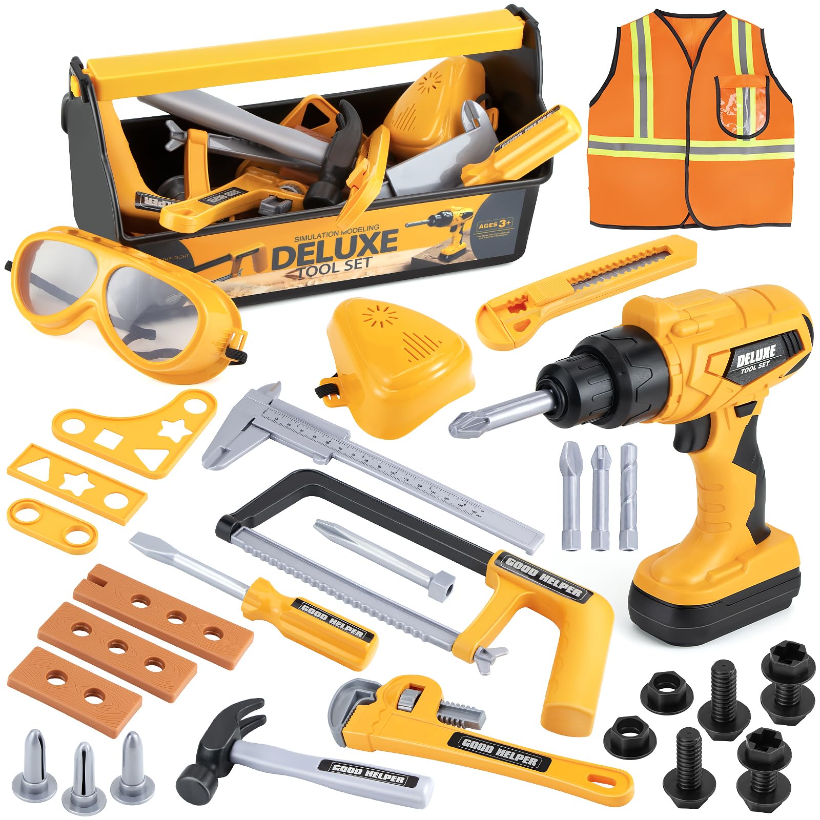 **Zealous Kids Tool Set for Boys - Toddler Construction Toy with Tool Box & Electronic Drill, Pretend Play Tools for 3 4 5 Year Olds - Perfect for DIY Projects & Role Play Fun**