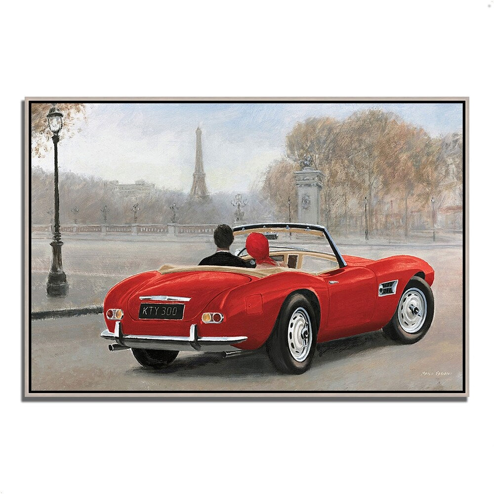 Marco Fabiano 'A Ride in Paris III' Red Car Fine Art Giclee Print - Gallery Wrapped Canvas Wall Art Ready to Hang - Perfect for Living Room, Bedroom & Office Decor