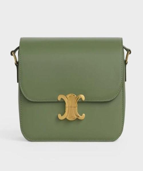 Celine Medium Triomphe Bag in Shiny Calfskin Light Khaki - Luxury Designer Handbag for Women, Perfect for Work, Evening Events & Everyday Use