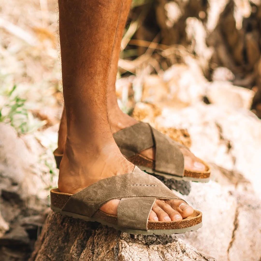Men's Plain Leather Open Toe Bio Sandals - Comfortable & Breathable Summer Footwear for Beach, Pool & Casual Outings