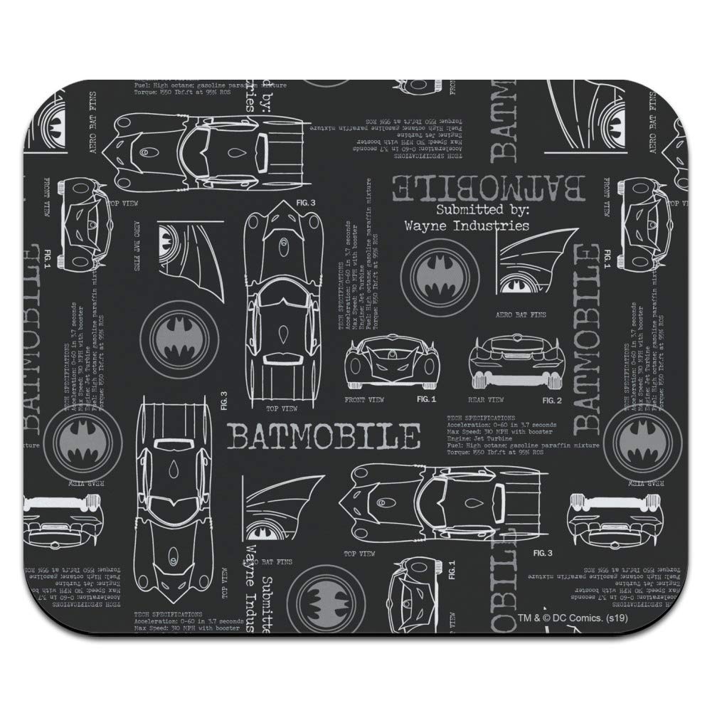 Batman Batmobile Blueprint Pattern Low Profile Thin Rubber Mouse Pad - Non-Slip Gaming & Office Desk Mat for PC, Laptop, Computer Workstation - Perfect for Gamers, Designers & Batman Fans