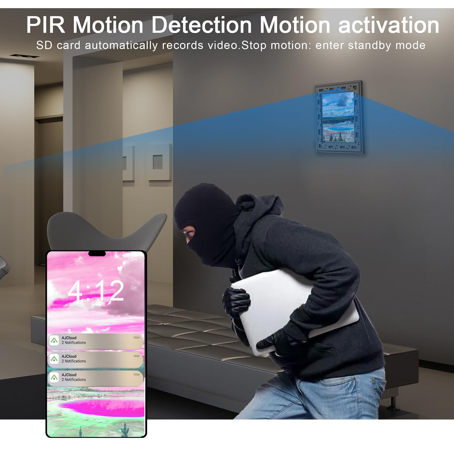 Spy Camera Picture Frame - 1080P HD Hidden Camera with WiFi, PIR Motion Detection & Night Vision | Remote Live View, 1-Year Standby | Ideal for Home Security, Nanny Cam, Office Surveillance