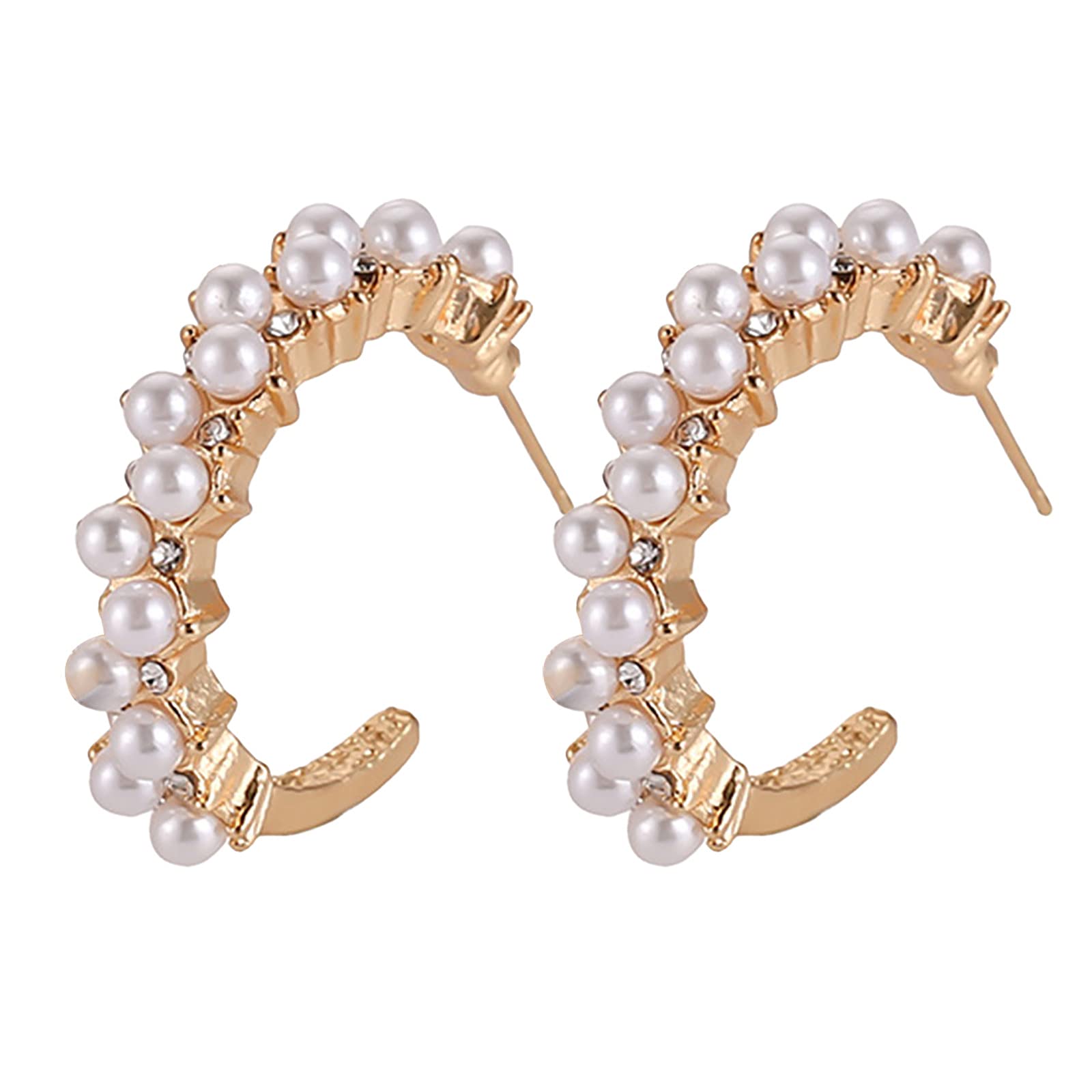 Semicircular Pearl & Diamond Stud Earrings for Women - Elegant Gift for Her - Perfect for Weddings, Parties & Everyday Wear
