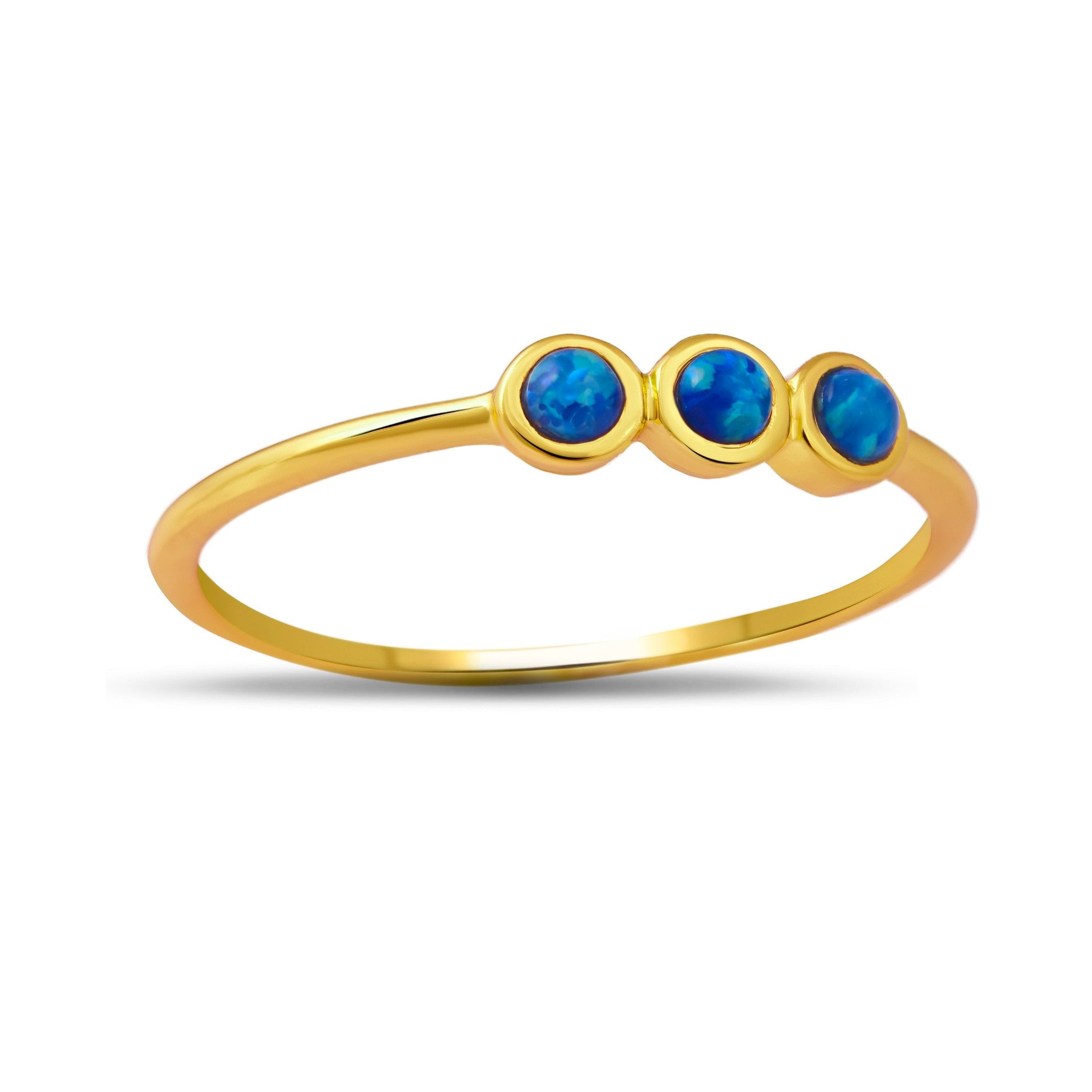 Exquisite Trinity Blue Opal Gold Ring for Women – Elegant 14K Gold Stackable Ring with Genuine Opal Gemstone | Perfect for Engagement, Anniversary Gifts & Everyday Wear