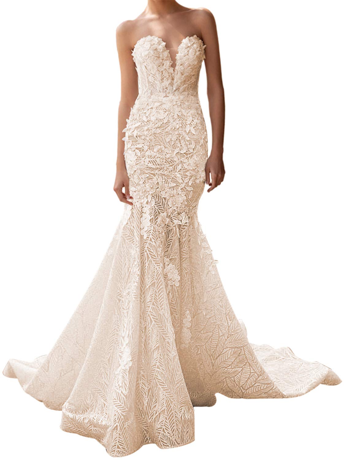 Elegant Mermaid Wedding Dress with Lace Detailing - Sweetheart Neckline Bridal Gown for Beach, Church & Formal Weddings