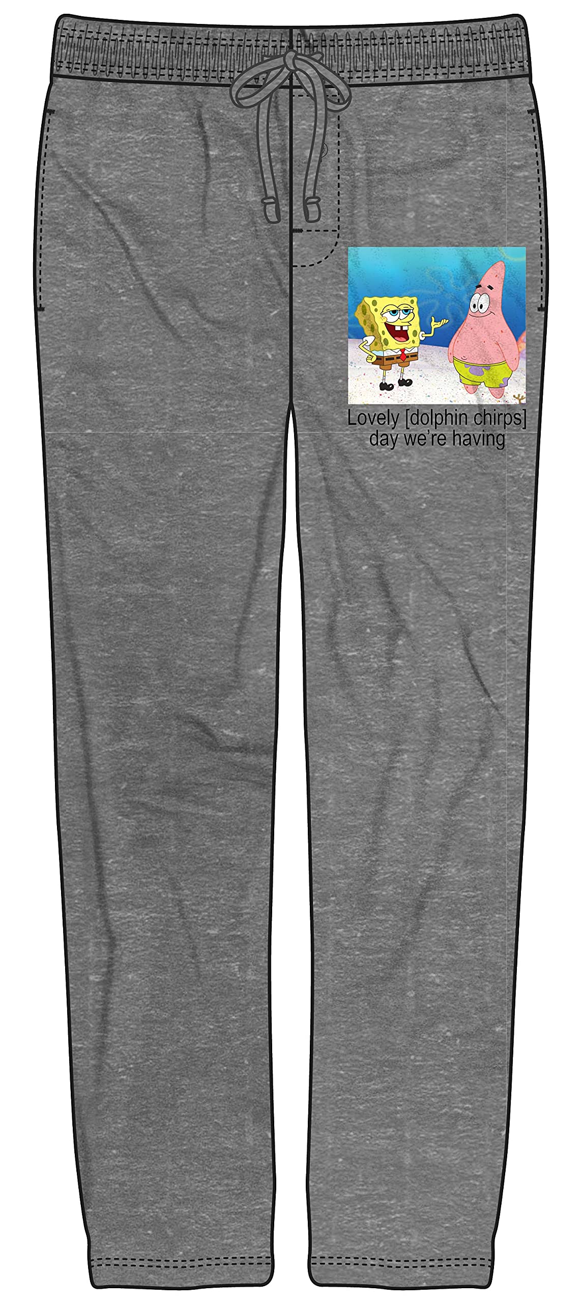 SpongeBob SquarePants Men's Sleep Pajama Pants - Soft Grey Dolphin Print Lounge Pants for Relaxing at Home & Bedtime Comfort