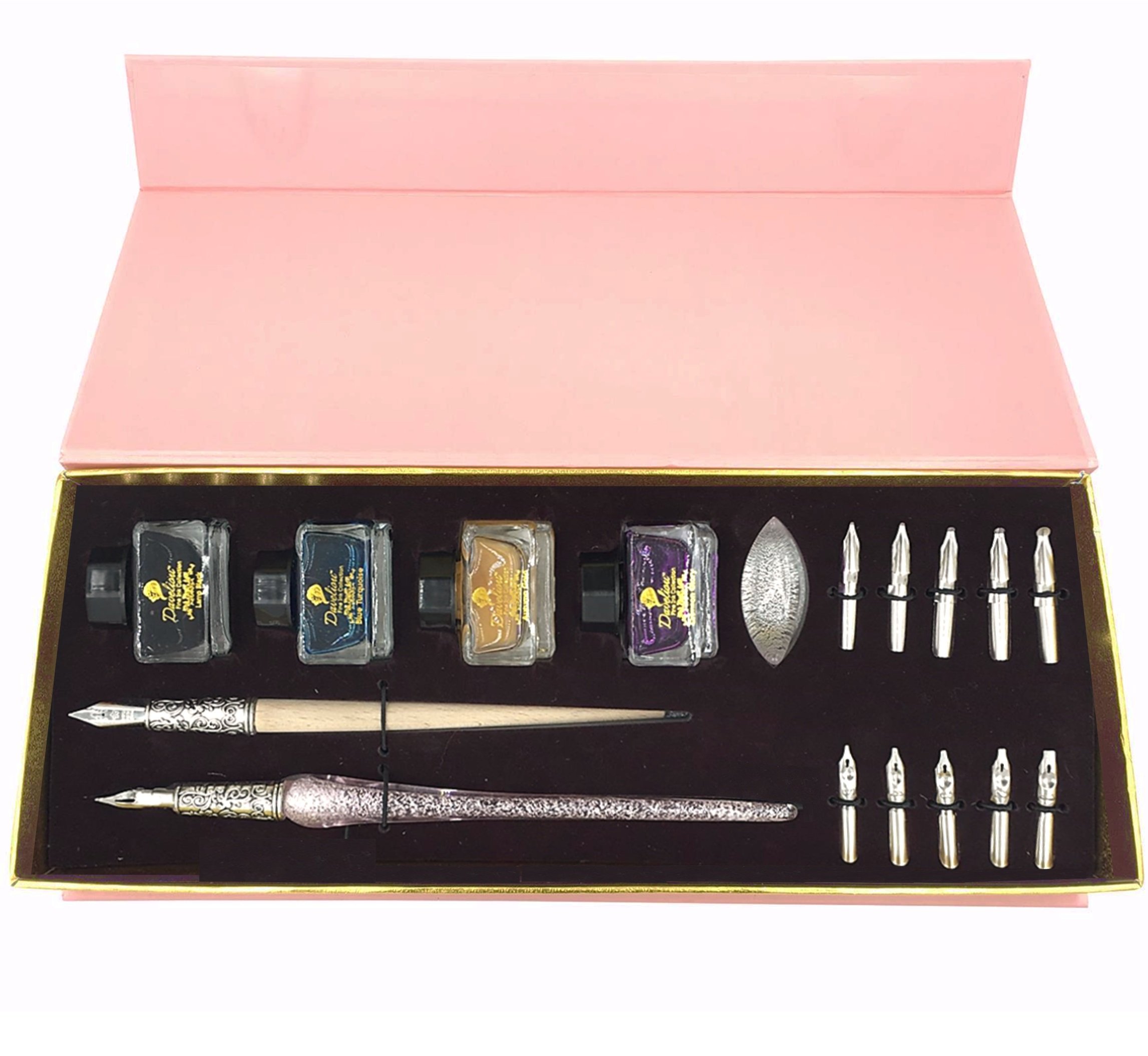 19-Piece Deluxe Calligraphy Set for Beginners & Professionals - Smooth Writing Pens, Inks, Nibs & Case (Pink/Silver) - Perfect for Wedding Invitations, Art Journals & DIY Projects