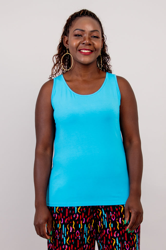 Avalon Organic Bamboo Tank Top - Turquoise Women's Casual Shirt for Yoga, Beach & Summer Outfits