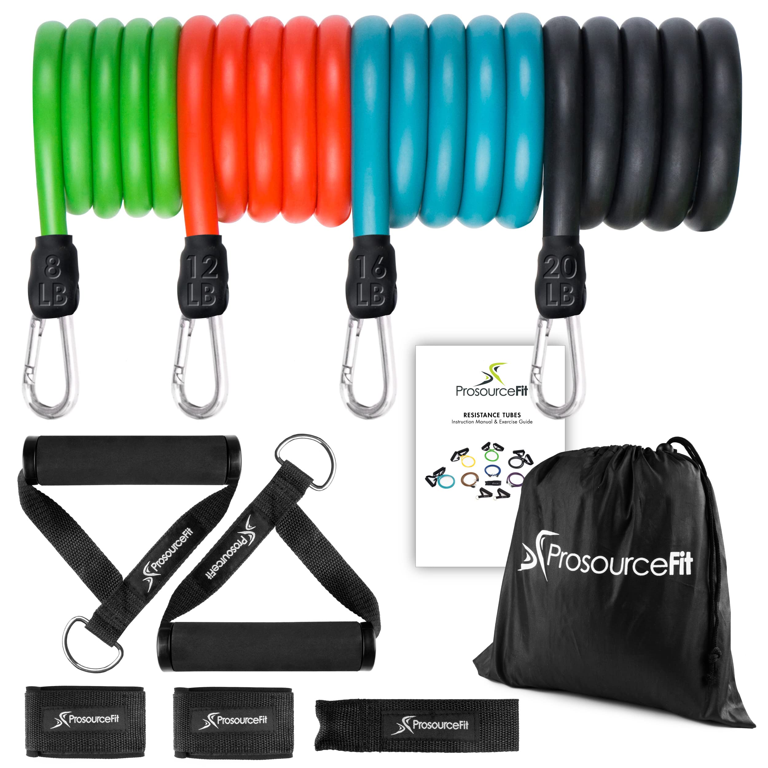 ProsourceFit Single Stackable Resistance Bands 12-16 LB with Door Anchor & Exercise Guide - Heavy Duty Fitness Tubes for Full-Body Workouts, Home Gym, Strength Training, Physical Therapy - Perfect for Muscle Building, Toning & Rehabilitation (Blue)