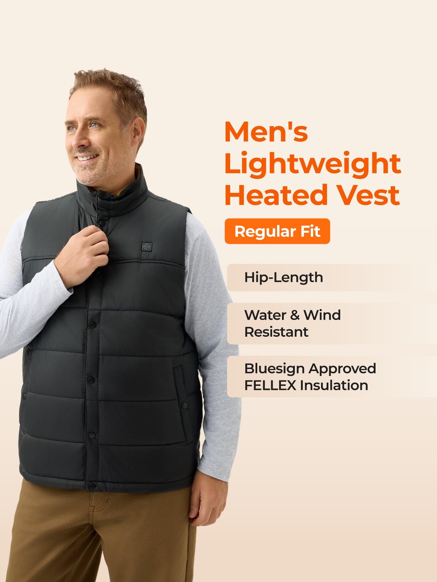 ORORO Men's Heated Vest - Lightweight Puffer Jacket with Rechargeable Battery Pack for Winter Outdoor Activities (Hiking, Camping, Fishing) - Charger Not Included