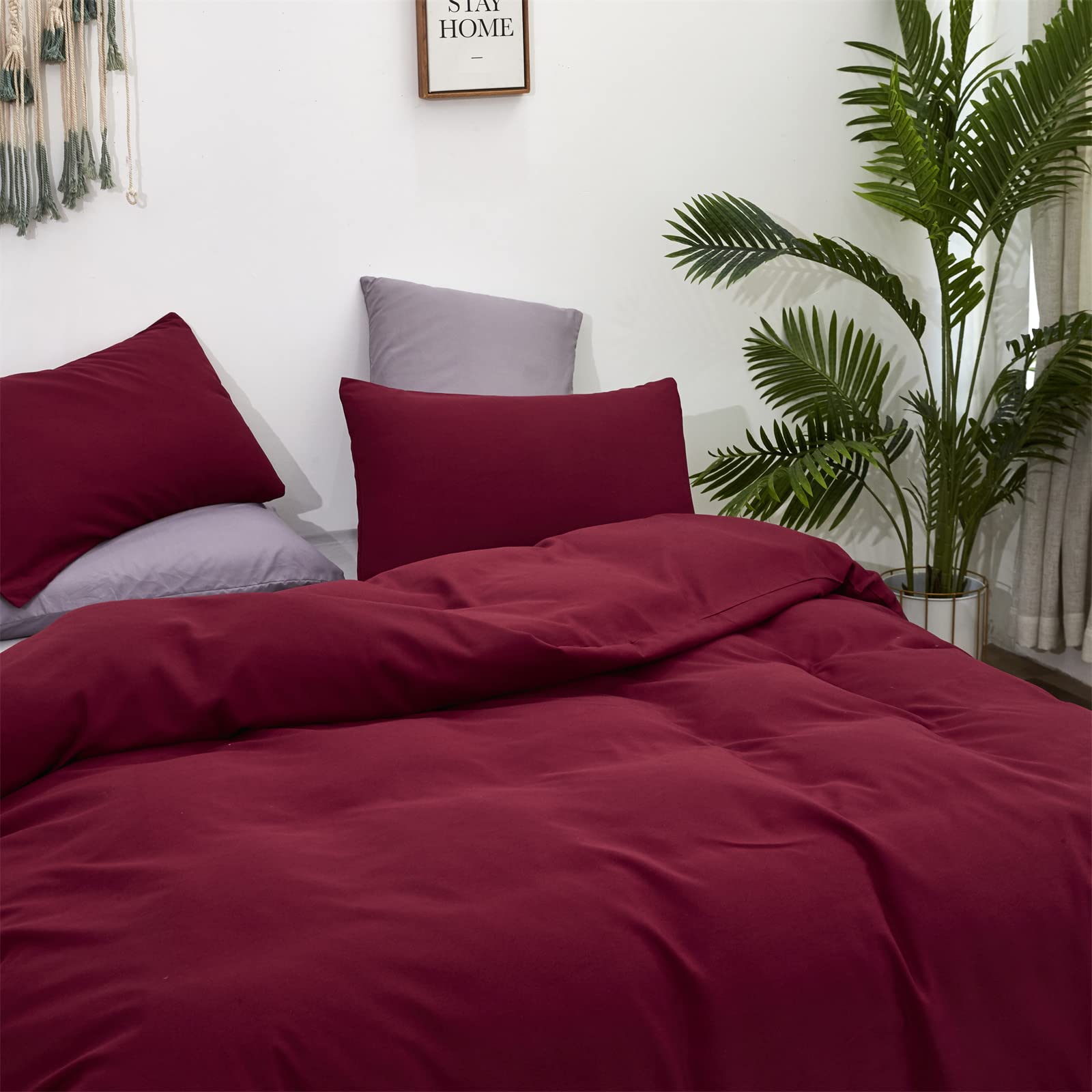 Premium Cottonight Burgundy Comforter Set - Wine Red & Claret Red Bedding - Breathable Full Size Quilt & Blanket for Men & Women - Perfect for Master Bedrooms, Guest Rooms & Cozy Winter Nights