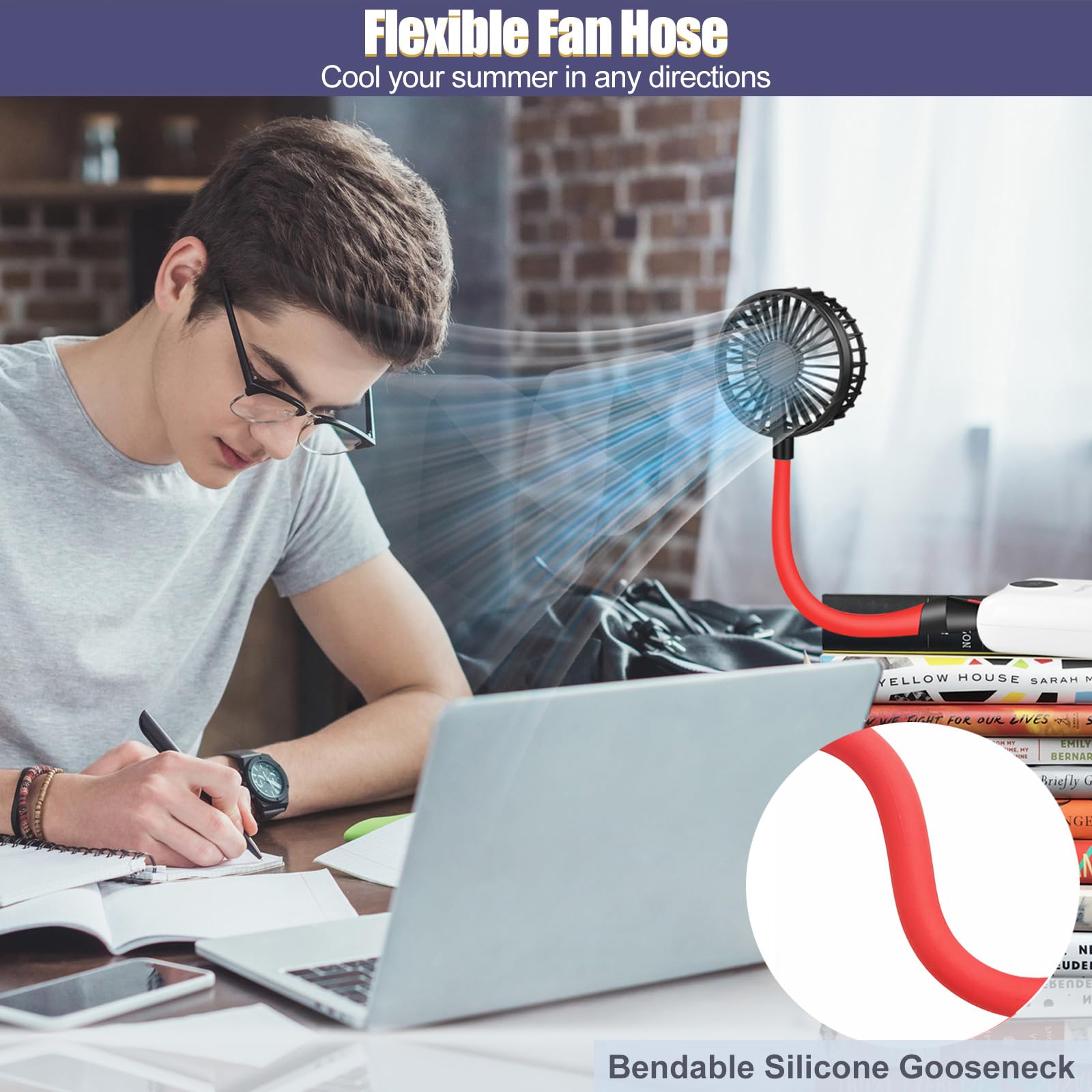 Glovion USB Mini Desk Fan - 3 Speed Portable Personal Fan with Night Light & Flexible Neck | Strong Airflow USB Powered Cooling Fan for Office, Home, Bedroom, Laptop, Desktop & Travel | Perfect for Work, Study & Summer Comfort