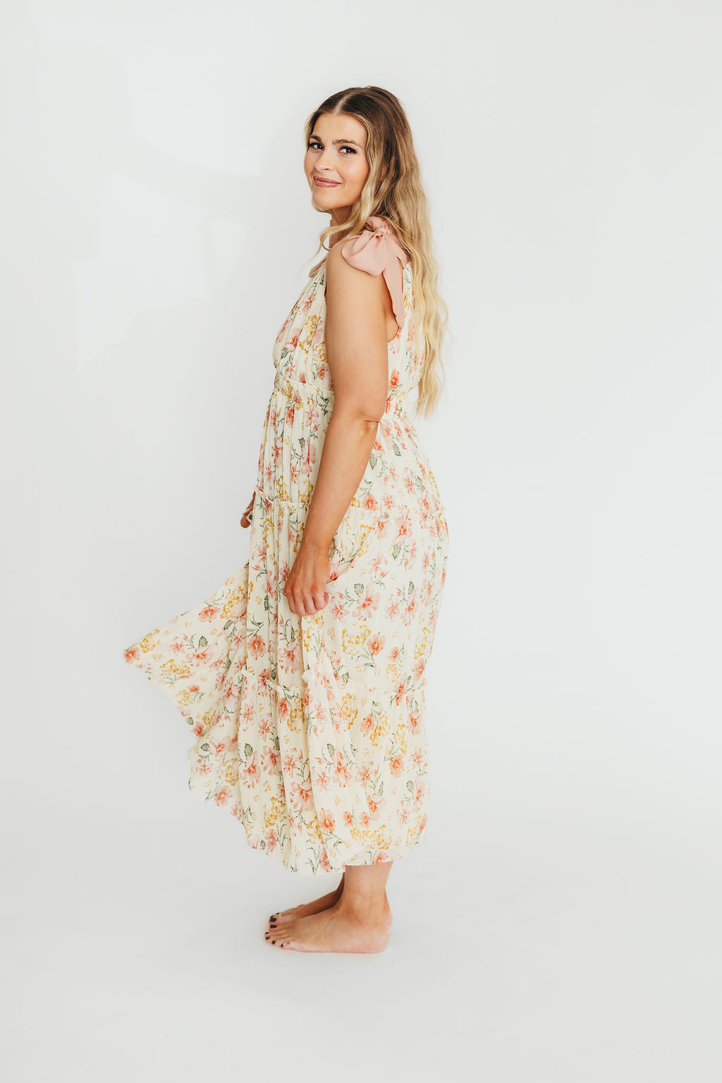 Ambrose Maxi Dress in Cream Coral Floral Print - Elegant Summer Beach Dress for Women, Perfect for Vacations, Weddings & Outdoor Parties