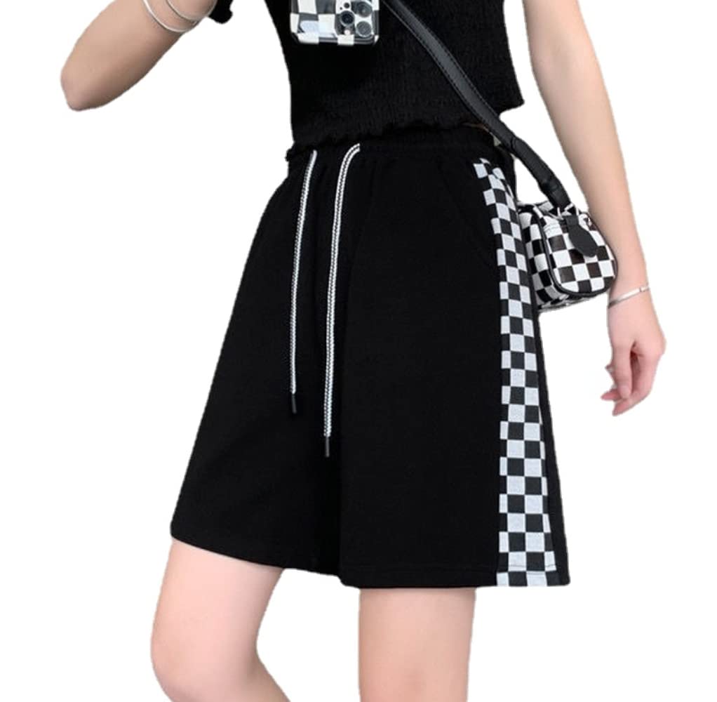 Women's Casual Bermuda Long Shorts - Checkerboard Print Running Gym Sports Shorts with Comfortable Waistband | Perfect for Summer, Walking, Beach & Home