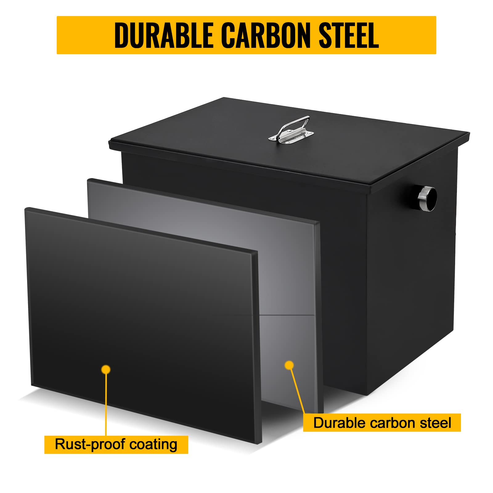 Commercial Grease Trap - 30LB Carbon Steel Under Sink Grease Interceptor for Kitchen | Oil-Water Separator with Side Inlet for Restaurants, Factories & Home Kitchens | Prevents Clogs & Maintains Plumbing