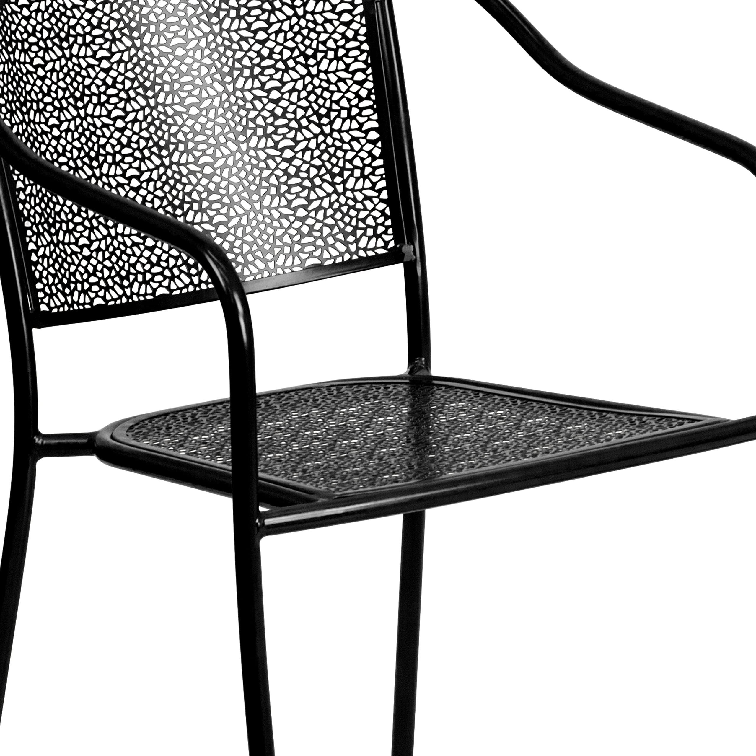 5 Pack Black Steel Indoor-Outdoor Patio Arm Chairs with Round Back - Durable Cafe Bistro Chairs for Restaurant, Garden, Balcony & Home Decor