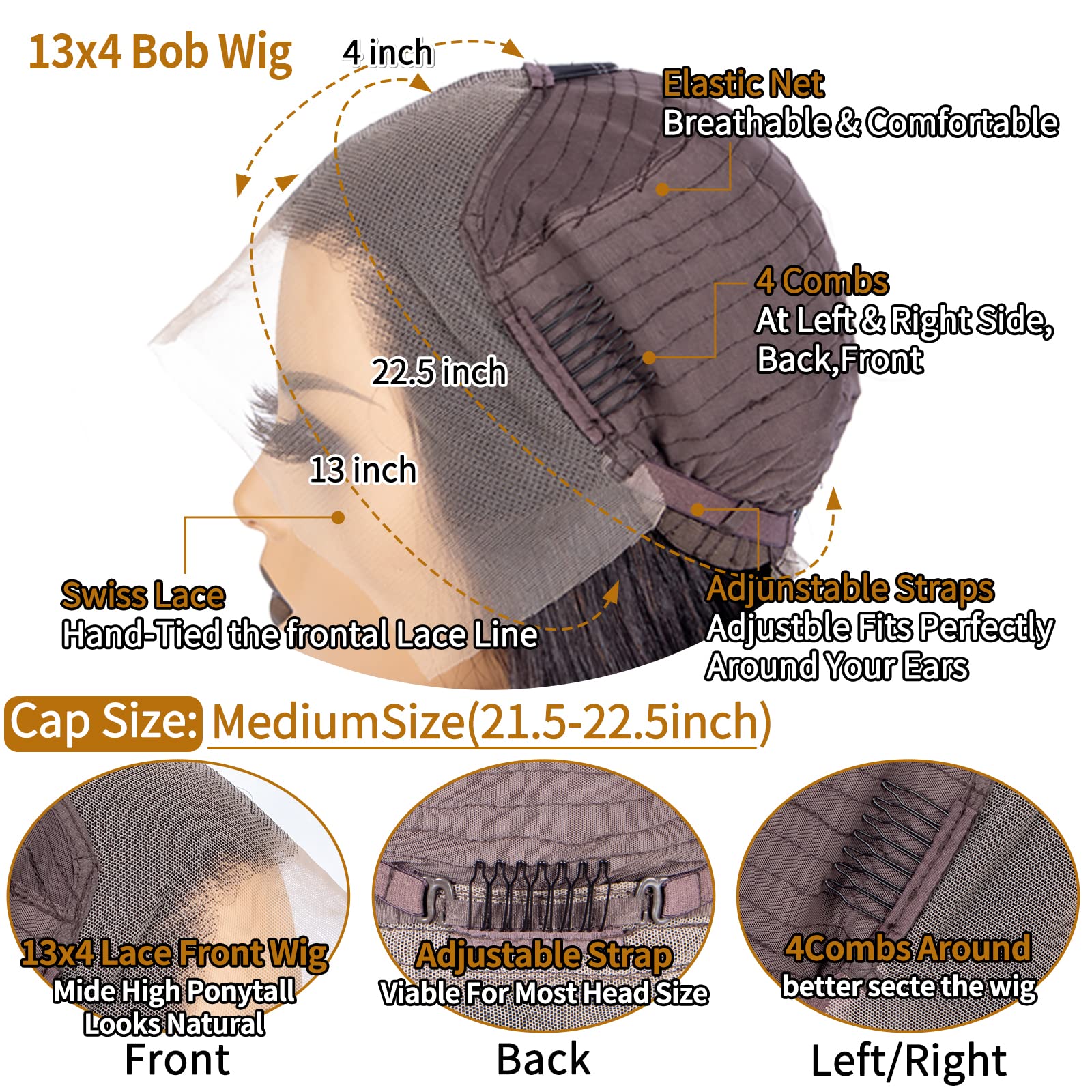 13x4 HD Lace Front Bob Wig 12 Inch Straight - 100% Unprocessed Virgin Human Hair with Transparent Lace for Black Women | Natural Look for Daily Wear, Parties & Special Occasions