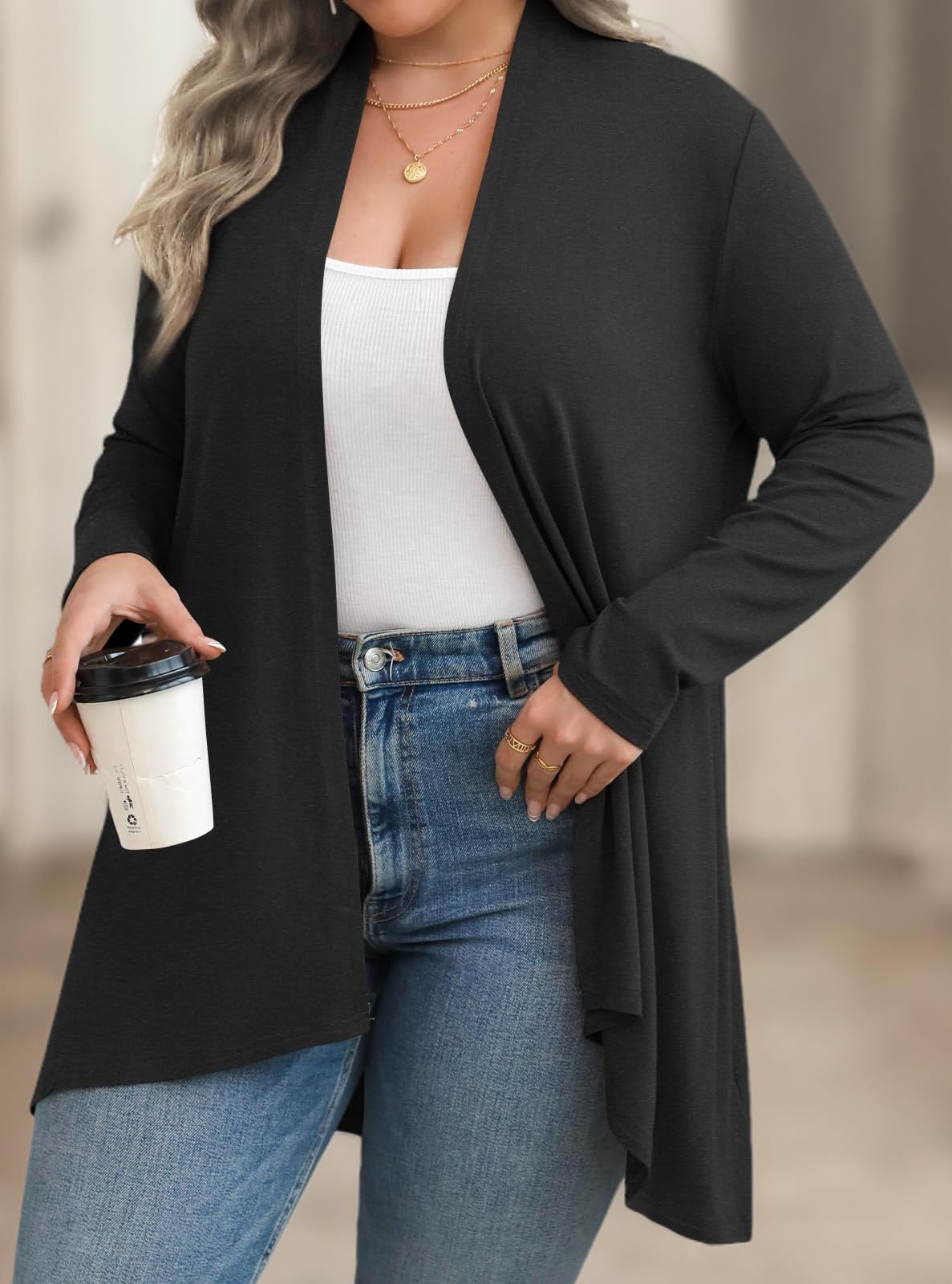 Anymiss Women's Plus Size Lightweight Cardigan Jacket - Long Sleeve Kimono Cover Up for Spring & Summer (Sizes 1X-5X) | Perfect for Office, Beach Cover-Up, Casual Outfits & Layering
