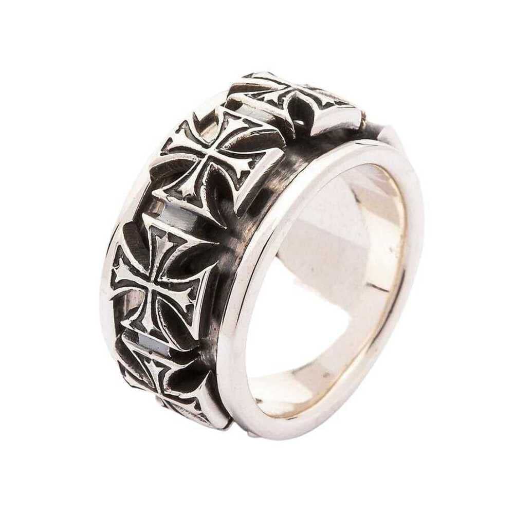 Bikerringshop 925 Sterling Silver Iron Cross Spinner Rings for Men - Gothic Punk Jewelry, Adjustable Band, Stress Relief & Fashion Statement (Perfect for Bikers, Rockers & Alternative Style Lovers)