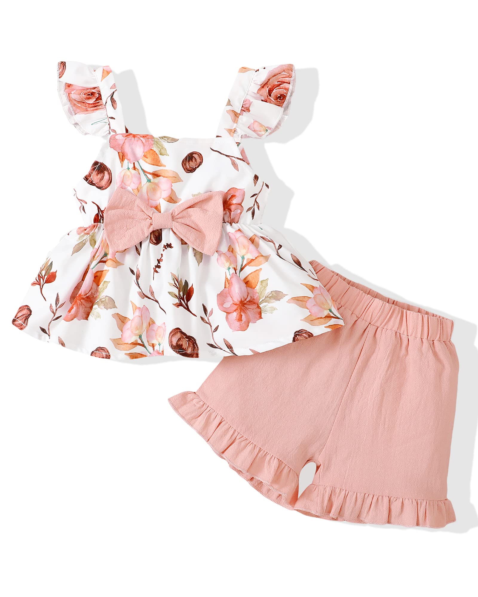Toddler Girl Summer Outfits - Floral Ruffle Sleeveless Top & Shorts Set for Playtime