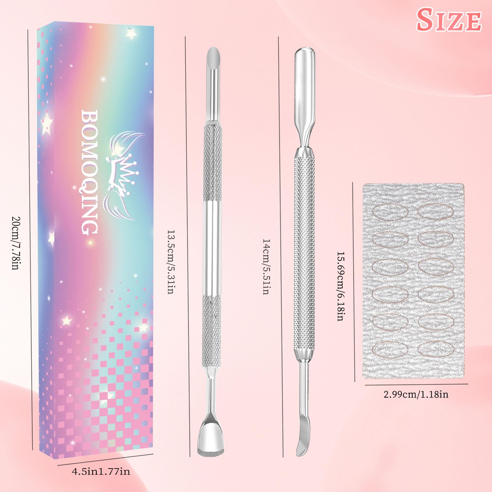 2PCS Cuticle Pusher & 60 Nail Sanding Buffers - Professional Nail Care Kit with Cuticle Tool, Nail Cleaner, Toenail Scraper & Replaceable Sandpaper - Perfect for Manicure, Pedicure & At-Home Nail Care