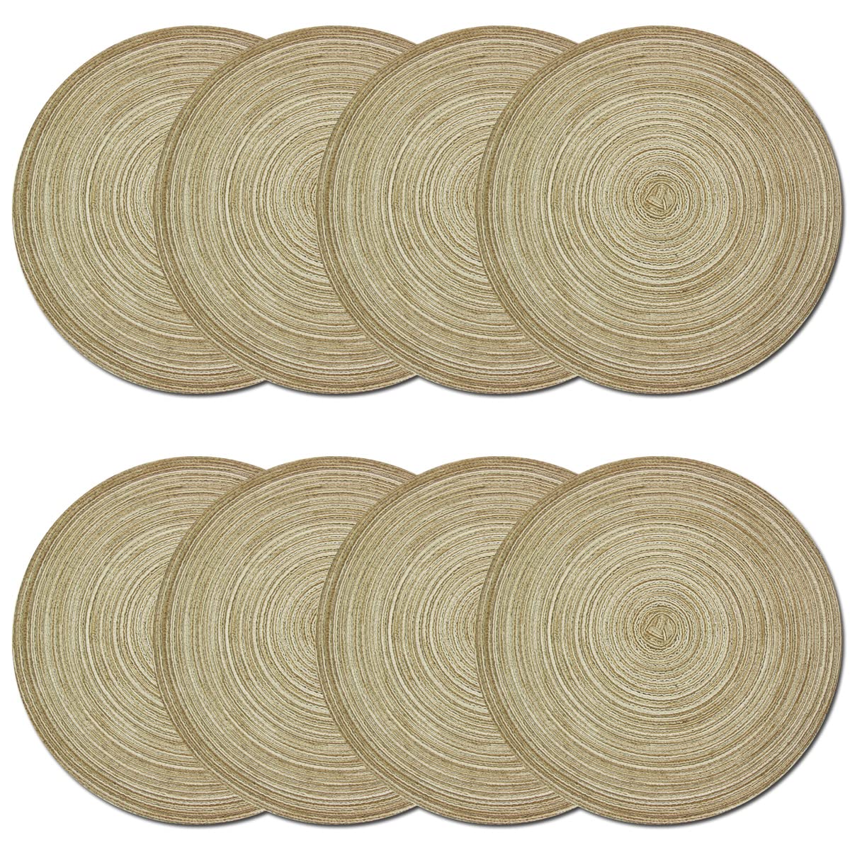Pigchcy Round Braided Placemats Set of 8 - 15 Inch Decorative Table Mats for Dining, Wedding, Party - Beige - Perfect for Home Decor, Holiday Gatherings & Special Events