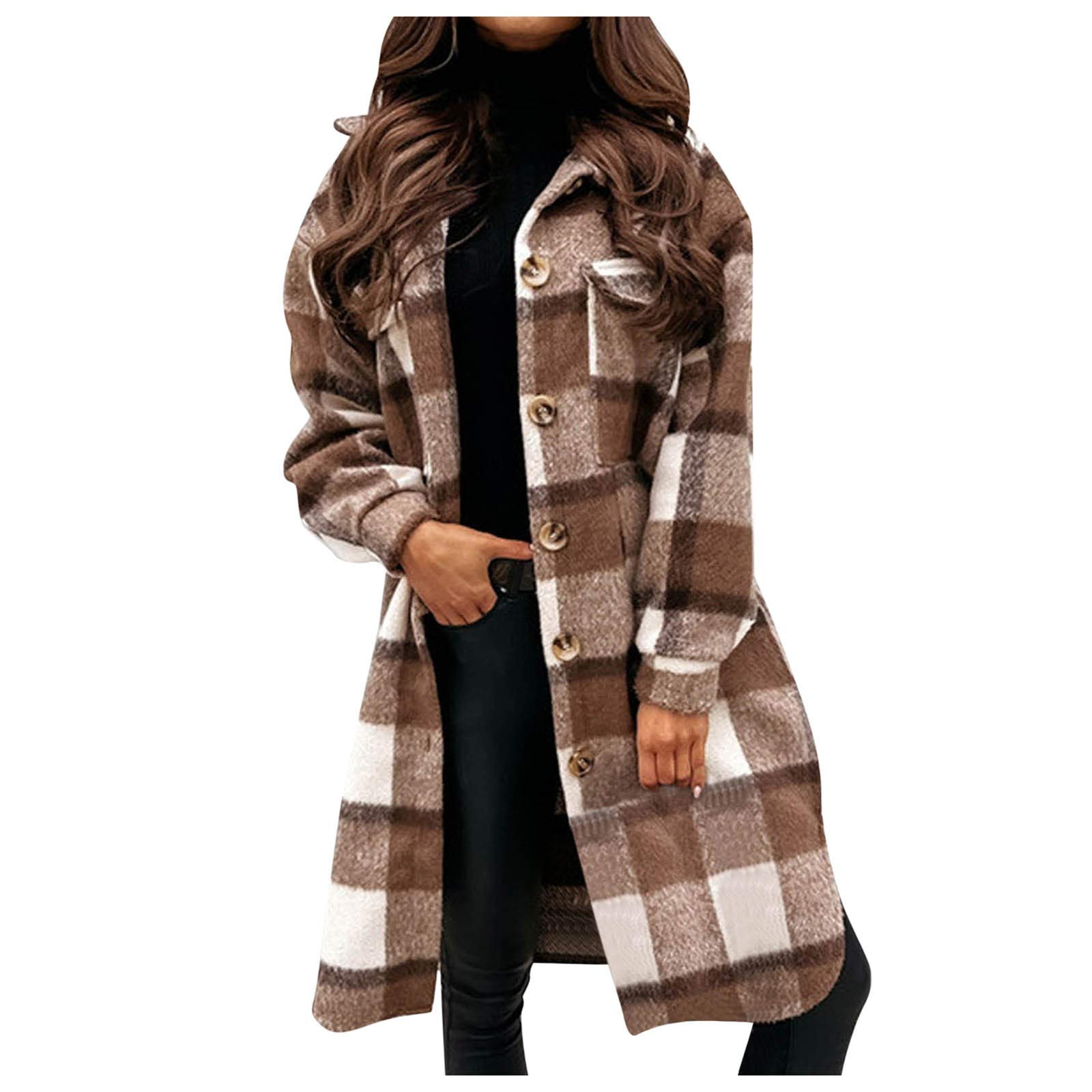 Women's Plaid Flannel Shirt Jacket - Long Sleeve Button Down Lapel Shacket Coat for Fall & Winter | Casual Outfit, Layering Essential, Outdoor Activities