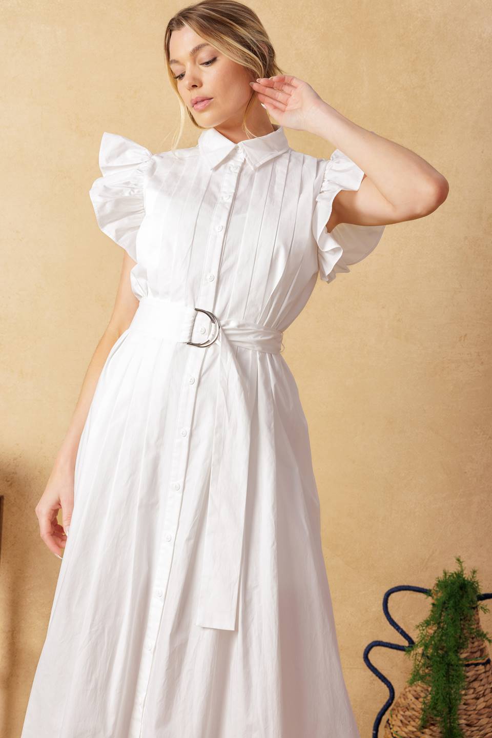Glimpse in Time Pintuck Midi Dress - Elegant Flowy Women's Dress for Casual Outings, Office Wear & Special Occasions