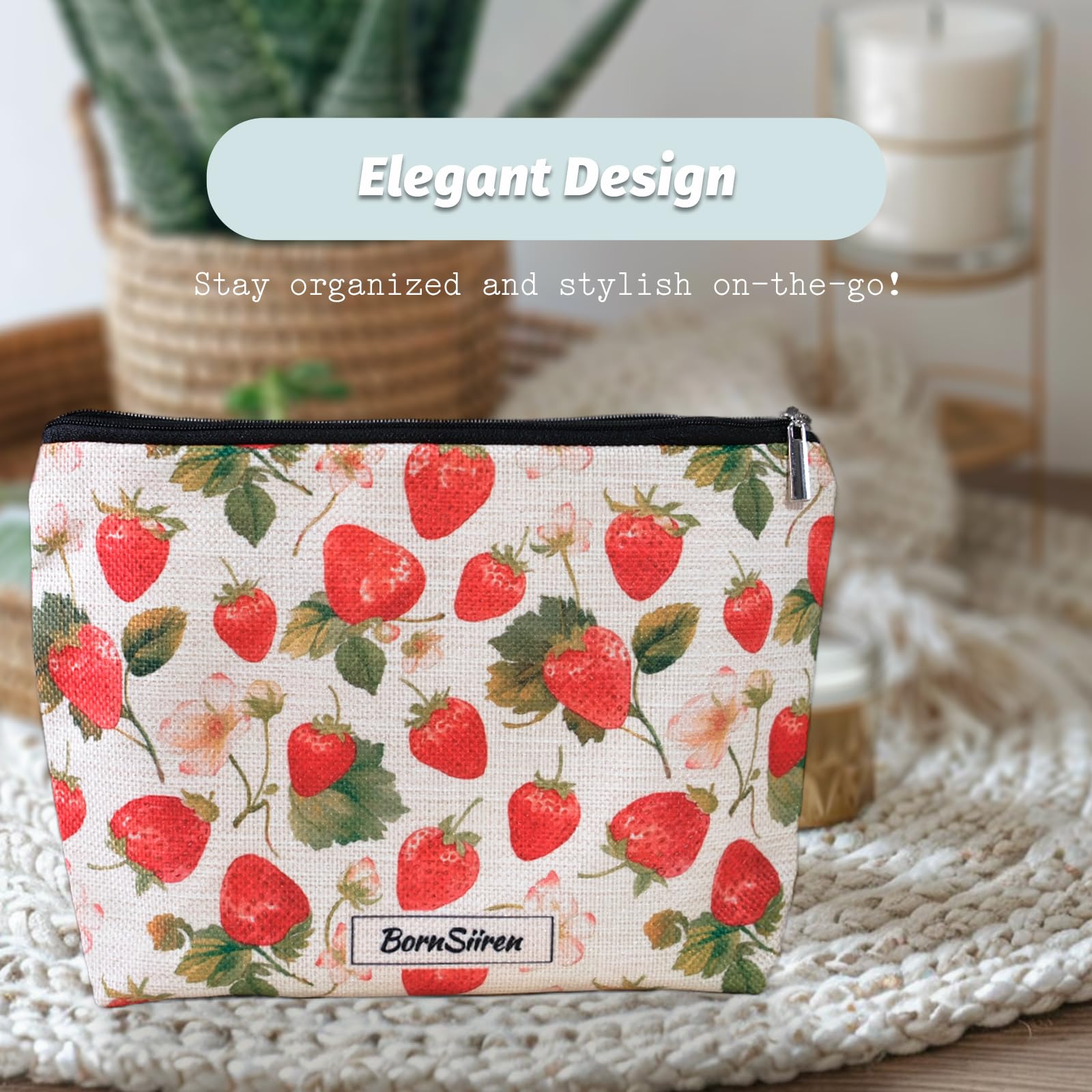 Strawberry Makeup Bag for Women - Cute Cosmetic Organizer with Lining, Travel Toiletry Pouch & Purse Storage | Perfect for Travel, Gym, and Daily Beauty Essentials