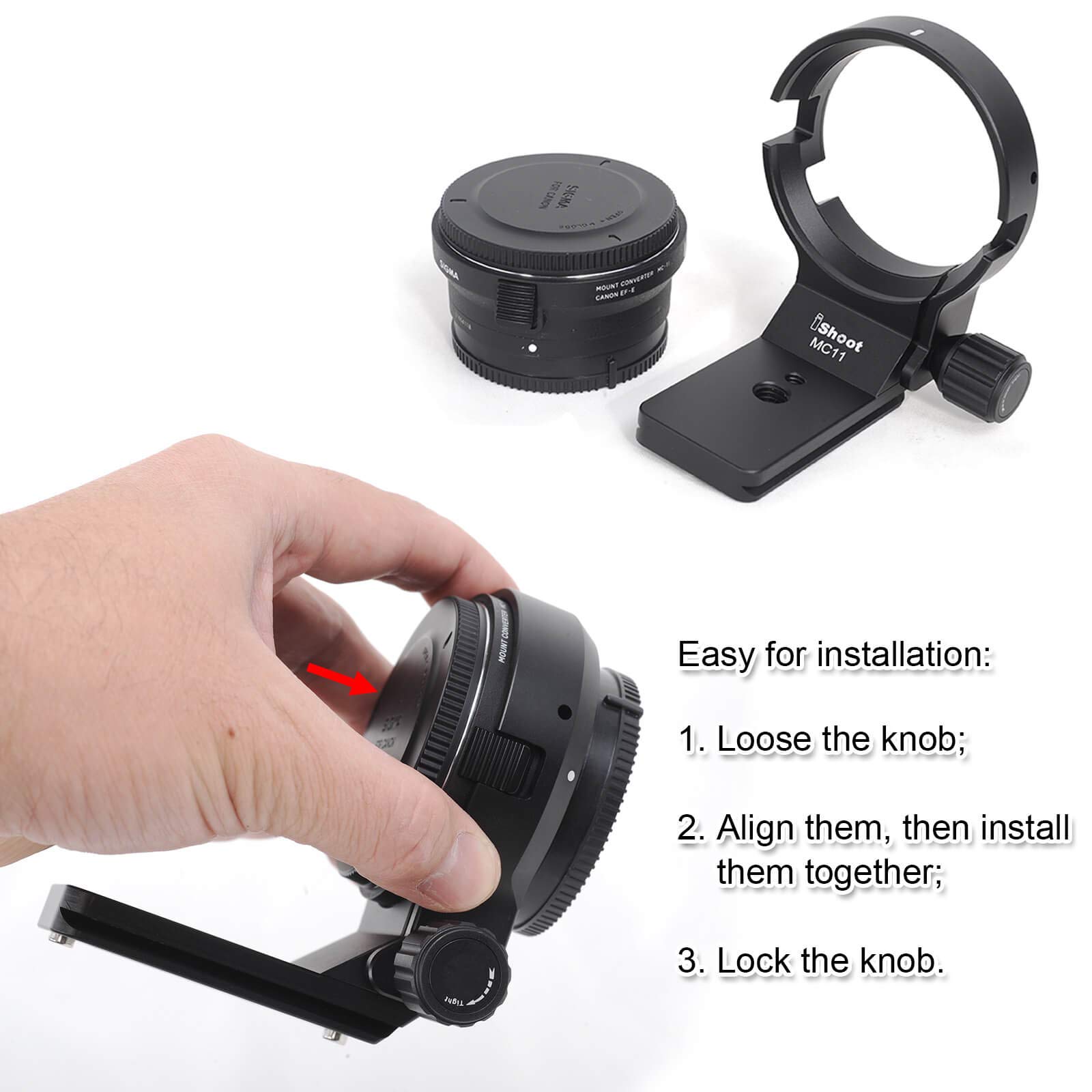 iShoot Tripod Mount Ring - All Metal Lens Collar Support Bracket for Sigma MC-11 Mount Converter (Canon EF-E Mount) | 61.5mm Lens Holder with Arca Swiss Quick Release Plate | Perfect for DSLR Photography, Videography & Travel Shooting