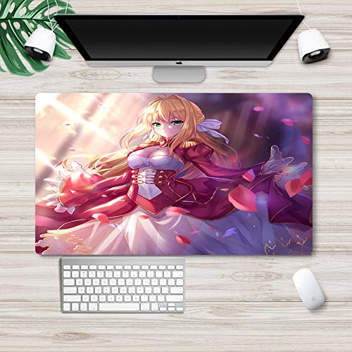 Fate Stay Night Anime Gaming Mouse Pad - Large Desk Mat for Computer & Keyboard - Saber Alter Fate Grand Order Design - Non-Slip Rubber Base for PC Gaming & Office Work