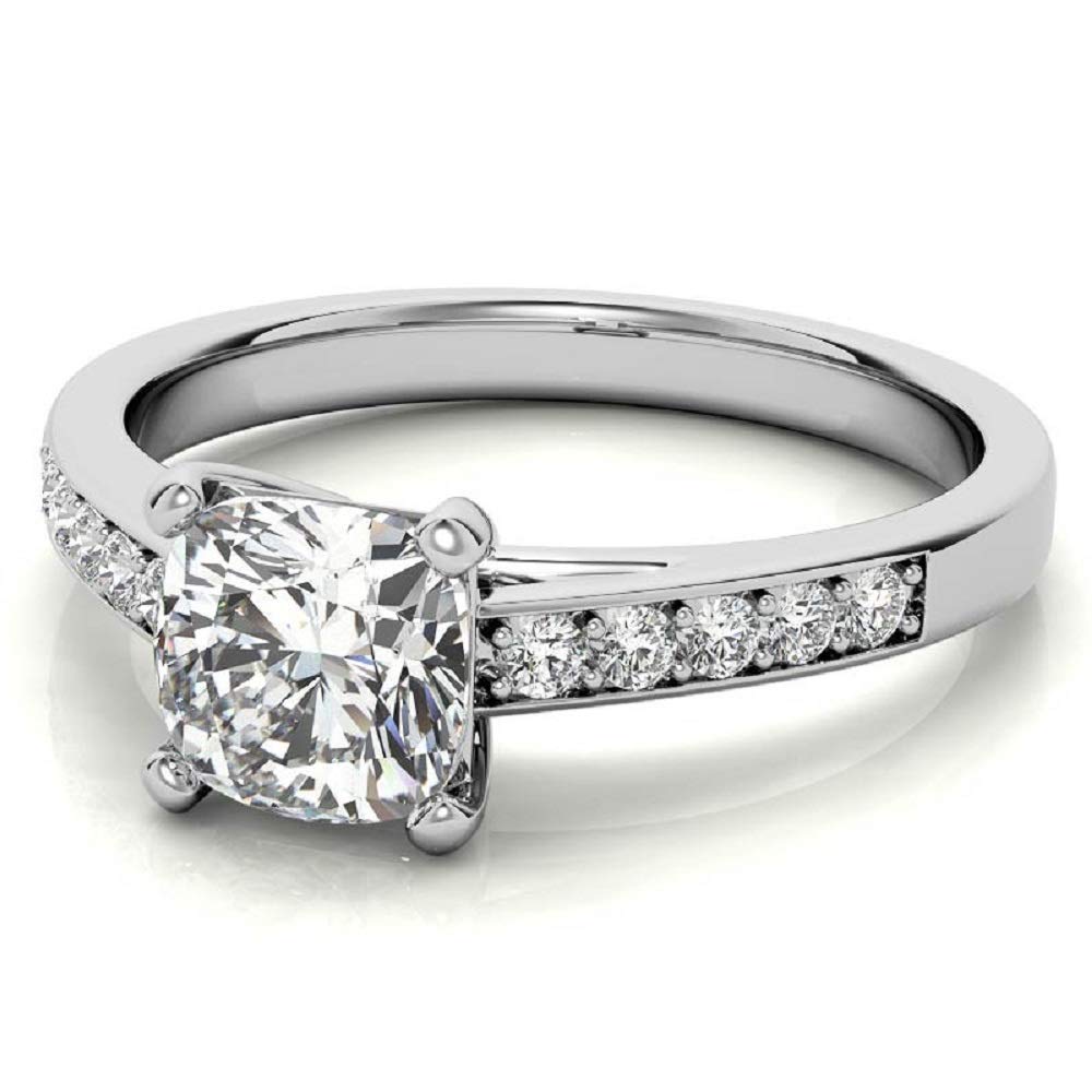 2CT Cushion Cut Colorless VVS1 Moissanite Engagement Ring for Women - Wedding, Anniversary, Promise Ring - Solitaire Halo Ring - Perfect Gift for Her - Ideal for Proposals, Weddings & Special Occasions