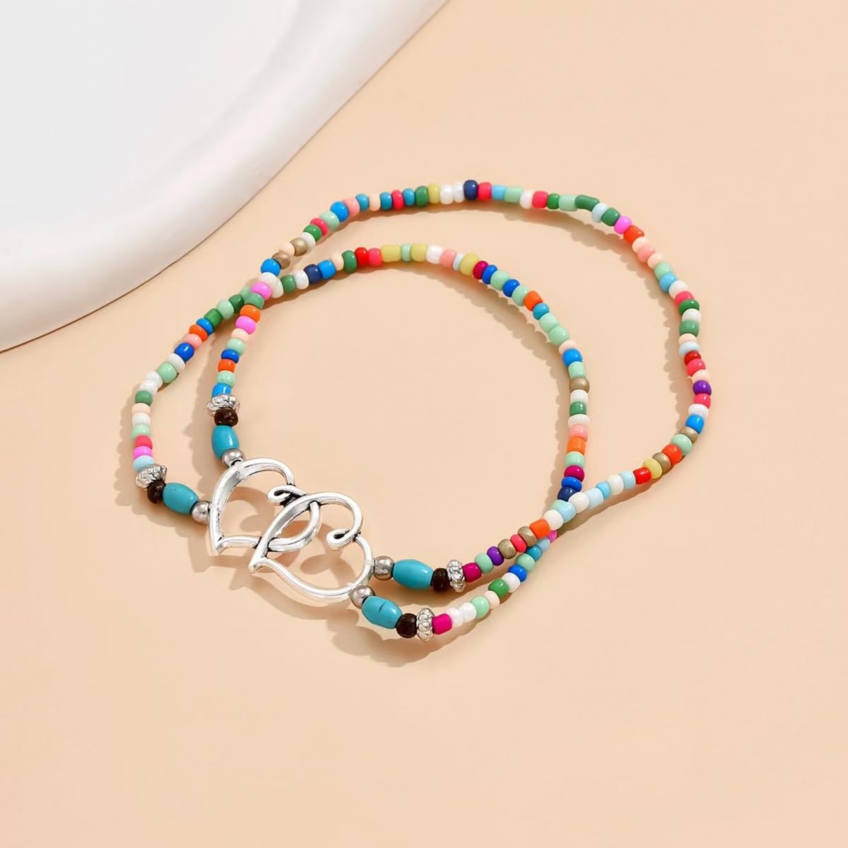 Waterproof Stretchy Ankle Bracelets for Women - Elastic Heart Beaded Boho Anklet Jewelry in Silver & Colorful Styles | Perfect for Summer Beach, Vacation & Casual Wear