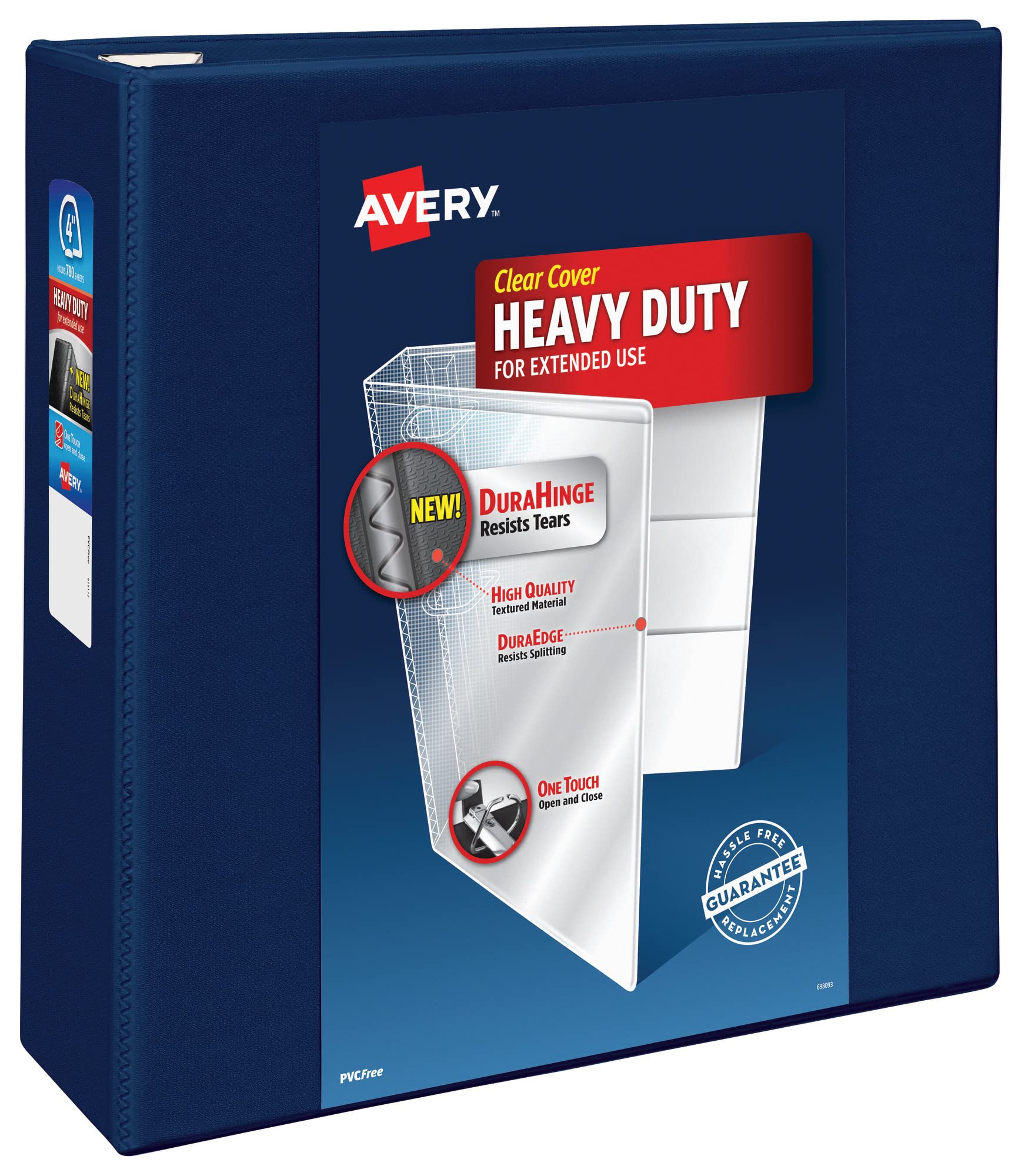 Avery Heavy-Duty 3-Ring Binder with One Touch EZD Rings - 4 Inch Capacity, 4.5 Inch Spine, Navy Blue (79804) - Perfect for Office Organization, School Projects & Document Storage