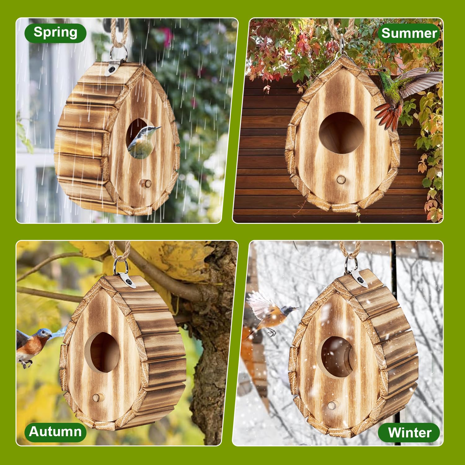 Hummingbird House - Handcrafted Wooden Outdoor Birdhouse for Bluebirds, Finches & Cardinals - Hanging Wild Bird Nesting Box for Garden, Patio & Backyard Decor
