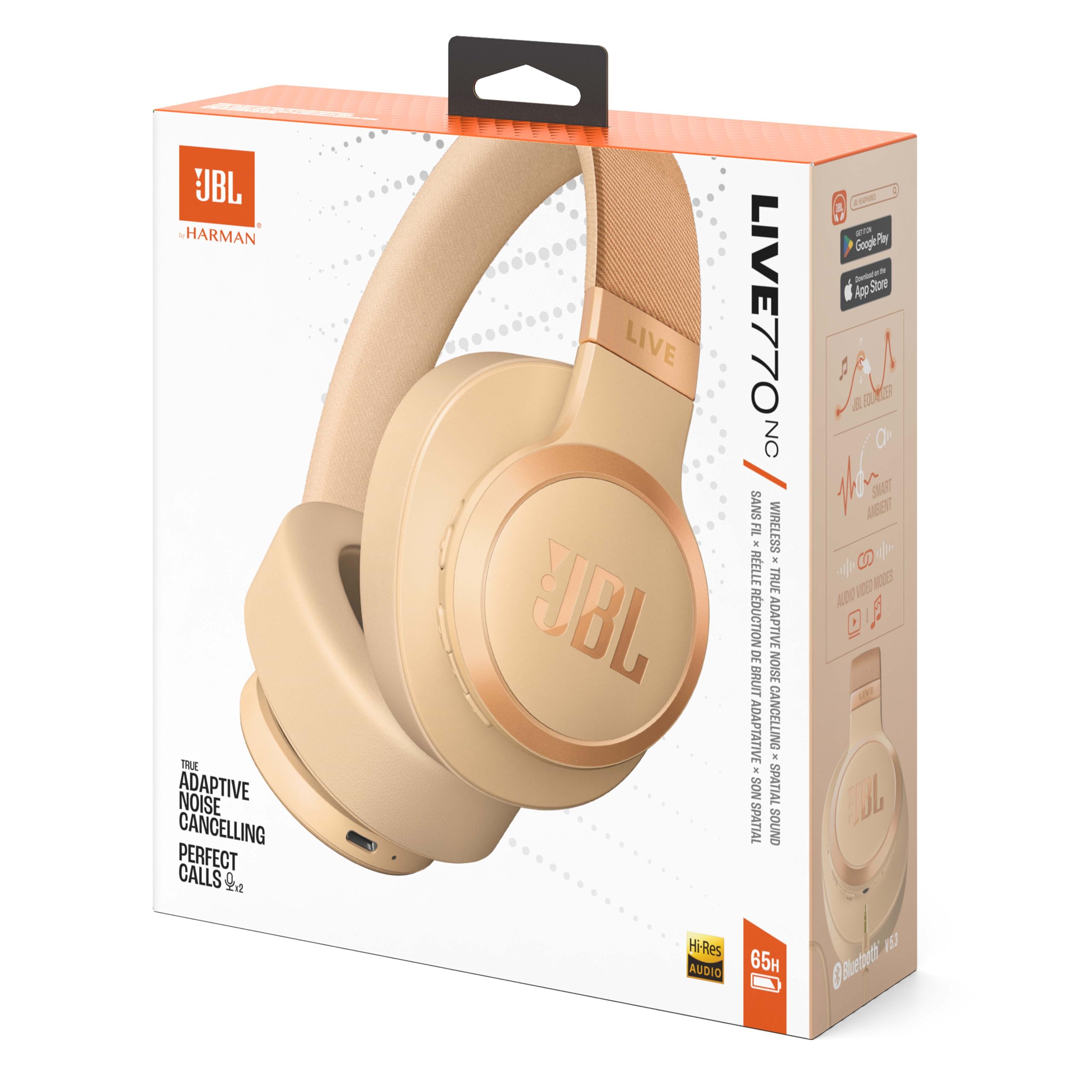 JBL Live 770 NC Wireless Over-Ear Headphones with Active Noise Cancelling, 65-Hour Battery Life, Bluetooth 5.0, Built-in Mic - Sandstone | Perfect for Travel, Work & Home Entertainment