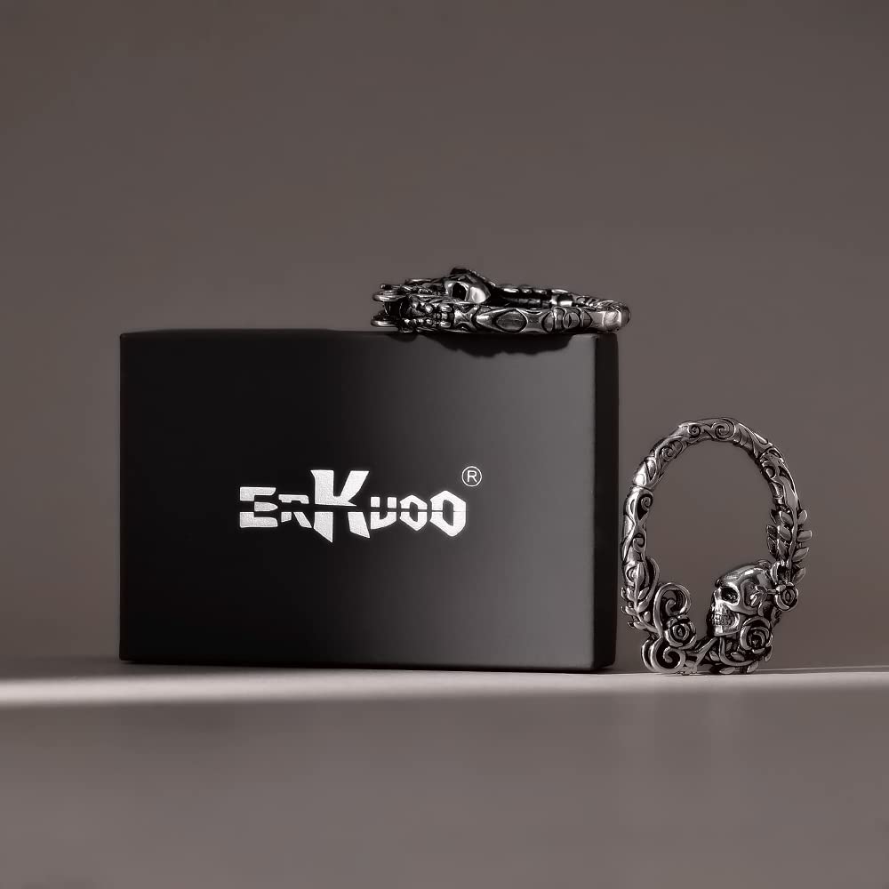 ERKUOO 1 Pair Skull Ear Weights for Stretched Ears - 4g(5mm) Gauges Ear Plugs, Body Piercing Tunnels, Anti-Allergic Hoop Dangle Jewelry - Perfect for Goth, Punk, and Alternative Fashion Styles