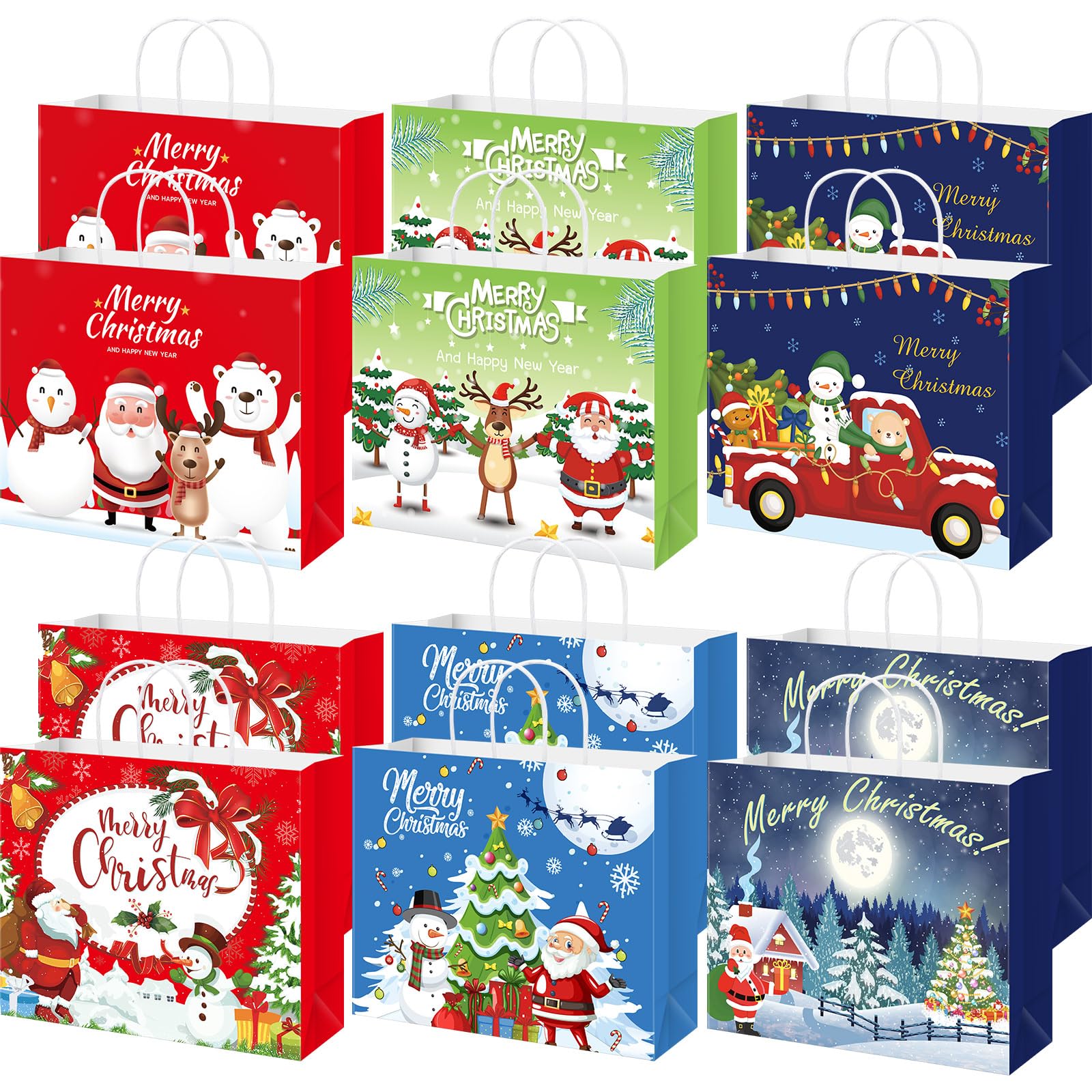 60 Pcs Large Christmas Gift Bags Bulk with Handles - 12.6 x 10.6 x 4.3 Inch Holiday Party Favor Bags for Presents, Treats & Decorations - Perfect for Christmas Parties, Gift Wrapping & Holiday Events